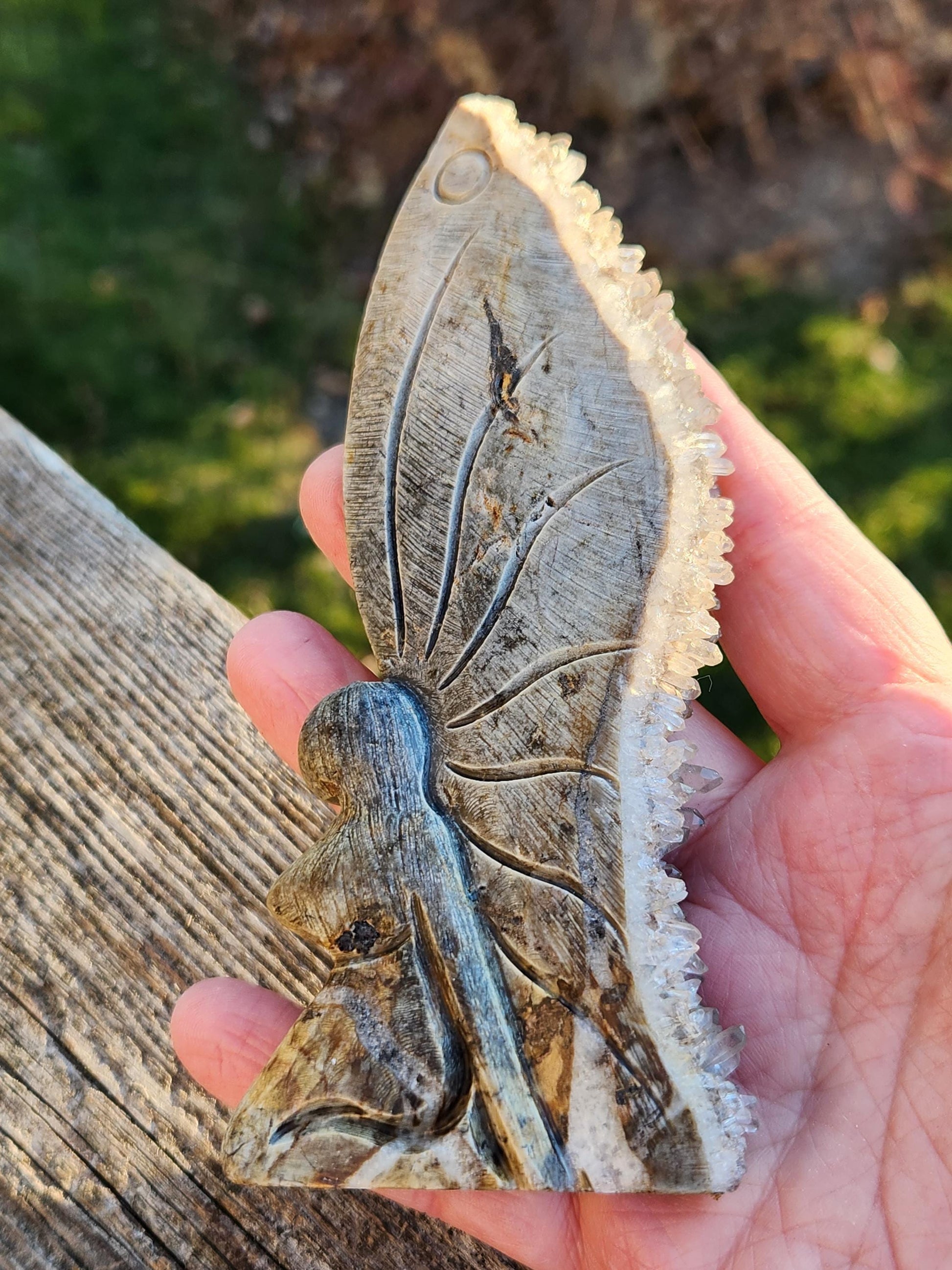 Super Unique Clear Quartz Points 0n Matrix Angel Or Fairy Carving Natural Stone Crystal