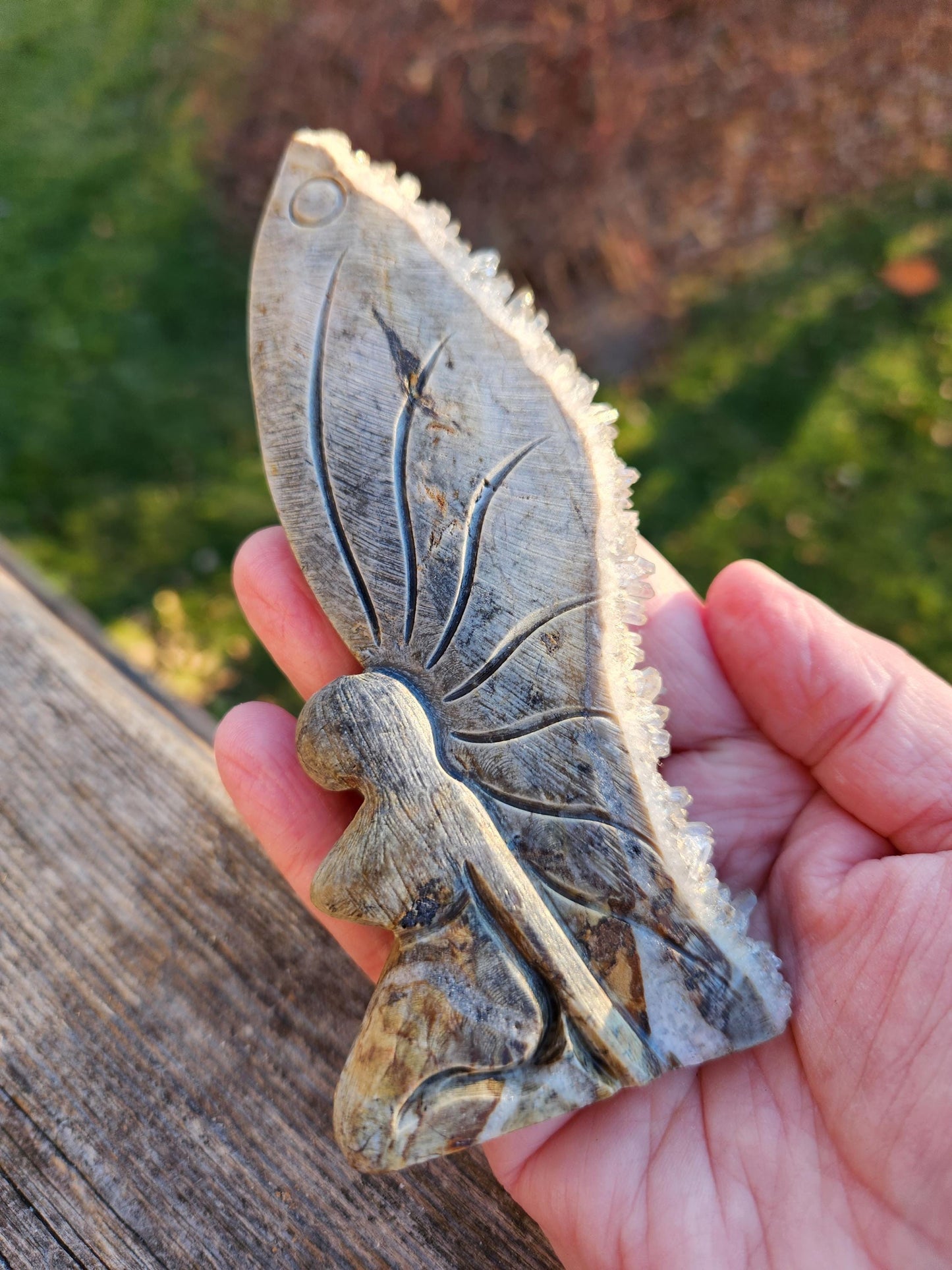 Super Unique Clear Quartz Points 0n Matrix Angel Or Fairy Carving Natural Stone Crystal