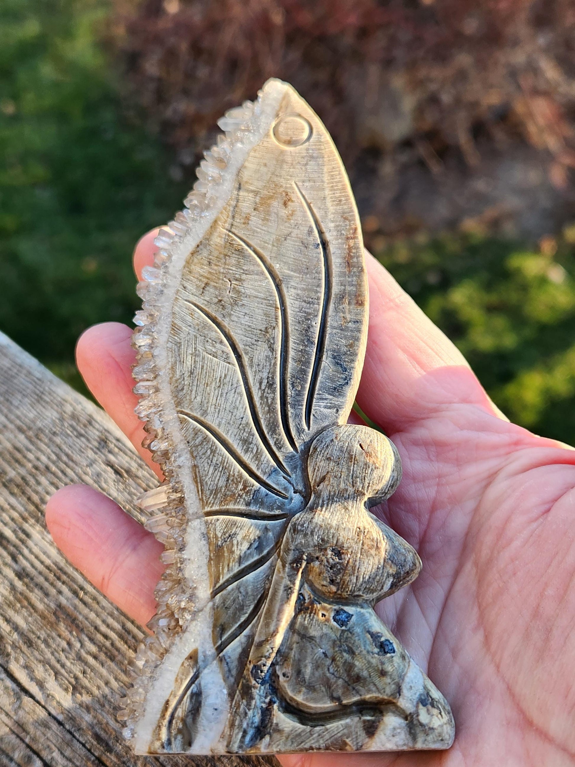 Super Unique Clear Quartz Points 0n Matrix Angel Or Fairy Carving Natural Stone Crystal