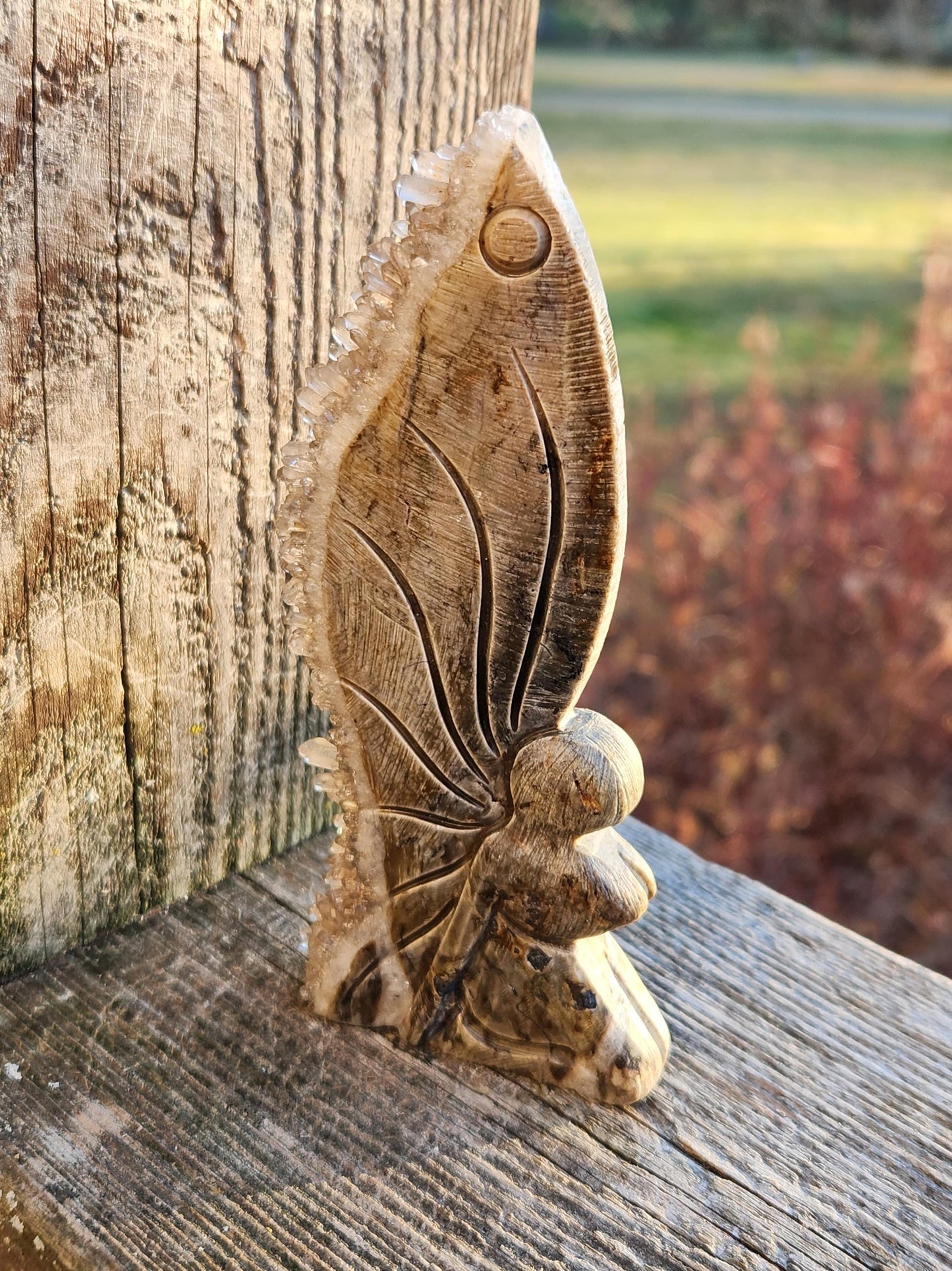 Super Unique Clear Quartz Points 0n Matrix Angel Or Fairy Carving Natural Stone Crystal