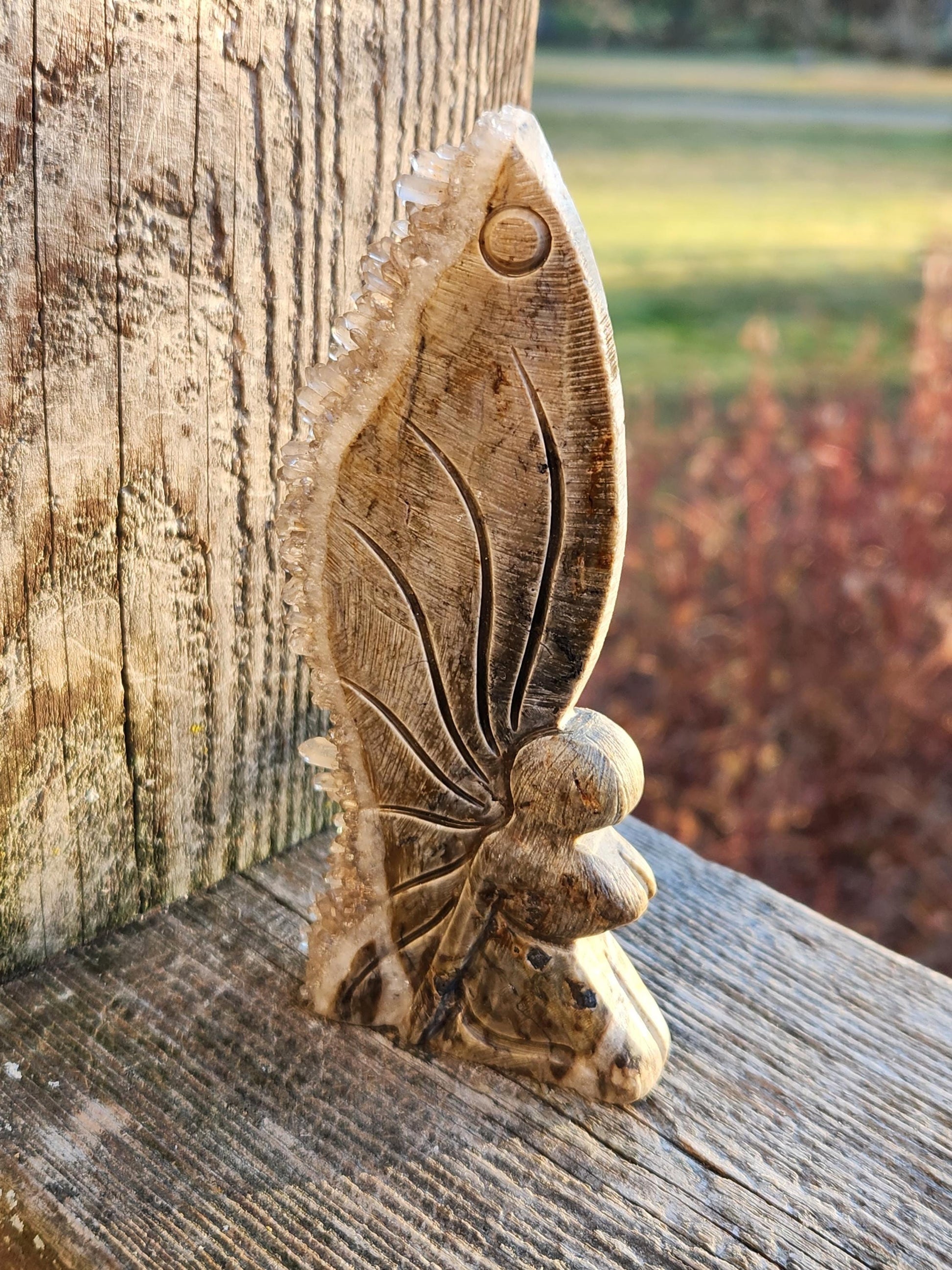 Super Unique Clear Quartz Points 0n Matrix Angel Or Fairy Carving Natural Stone Crystal
