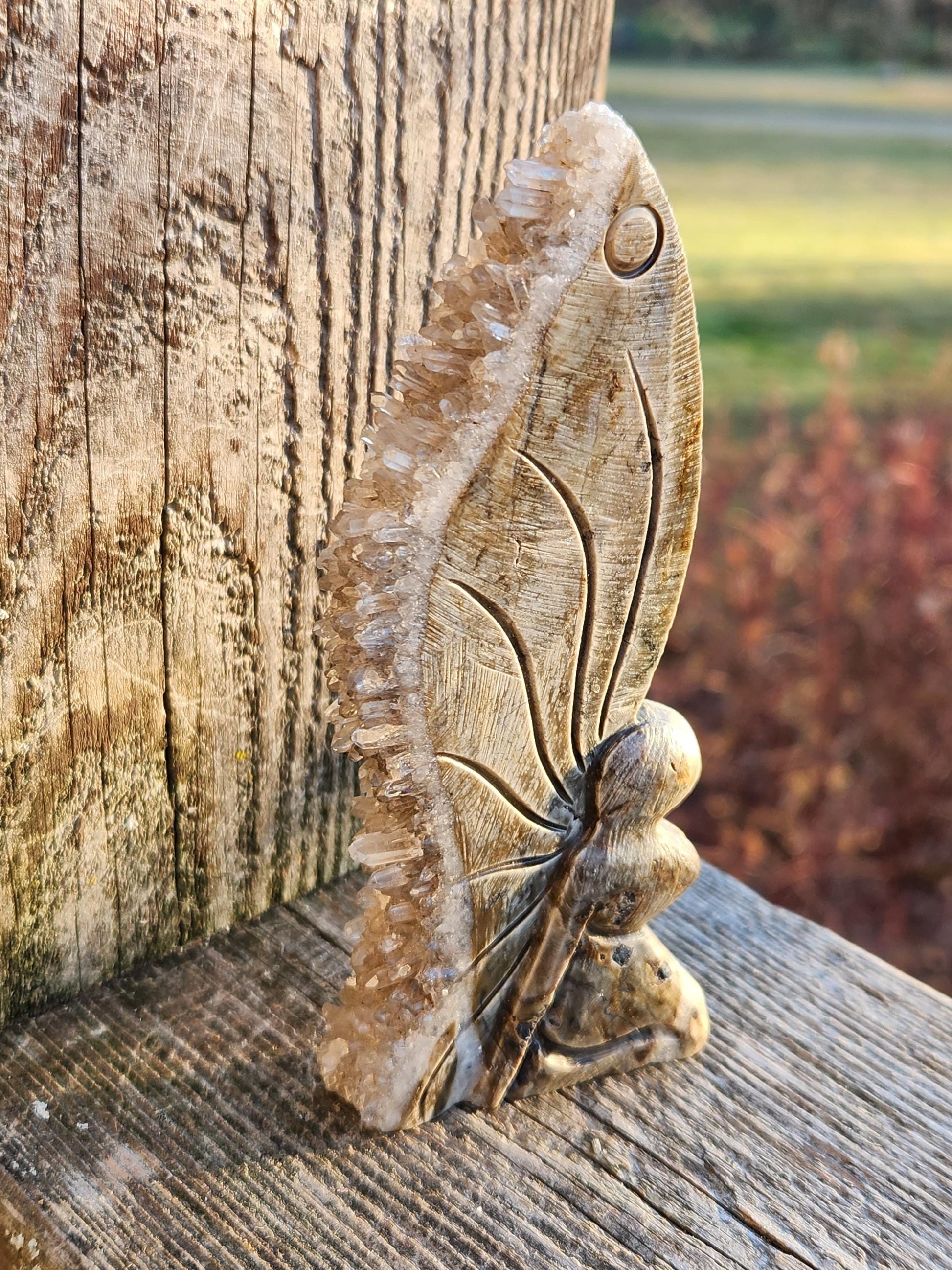 Super Unique Clear Quartz Points 0n Matrix Angel Or Fairy Carving Natural Stone Crystal
