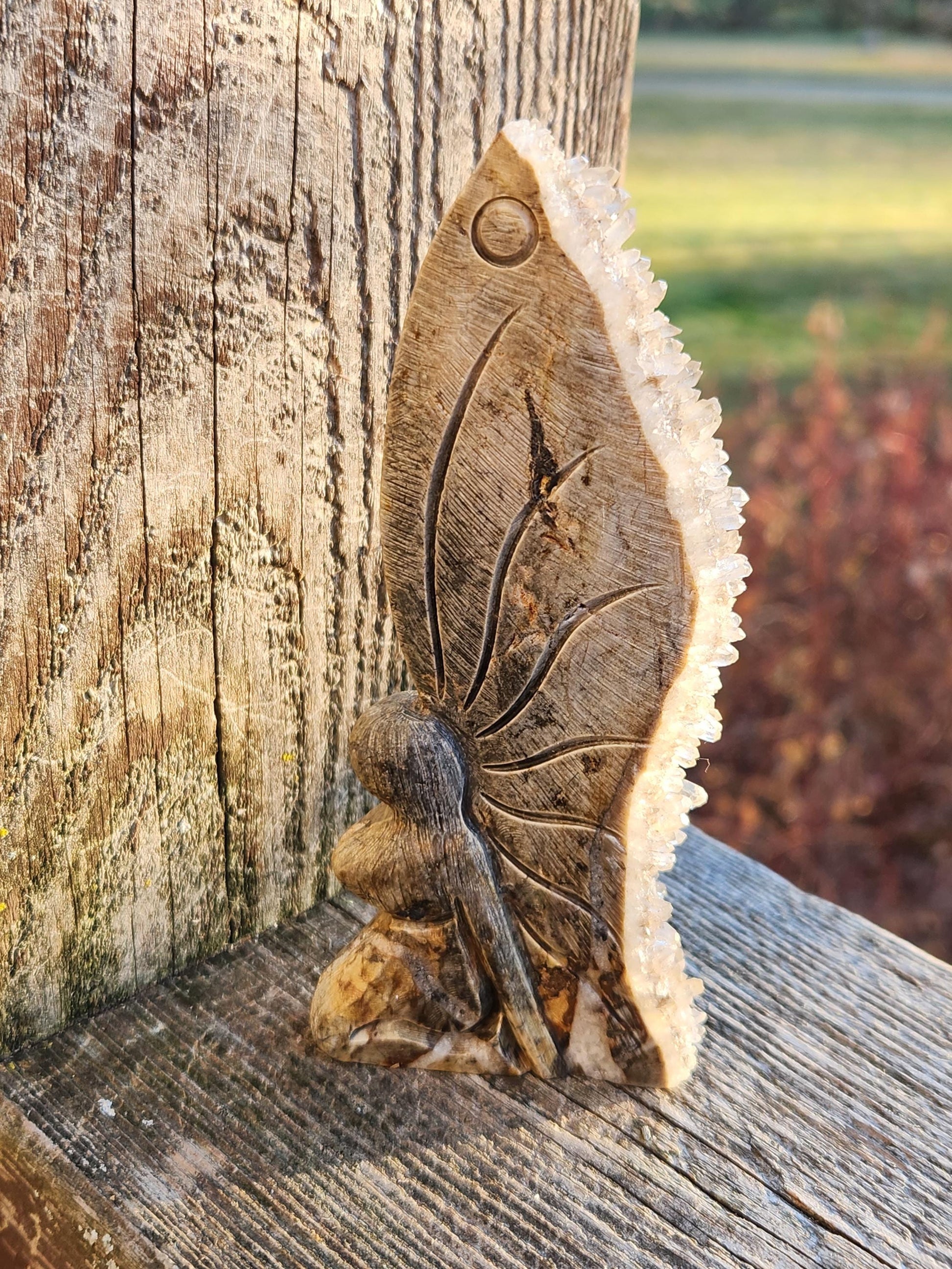 Super Unique Clear Quartz Points 0n Matrix Angel Or Fairy Carving Natural Stone Crystal