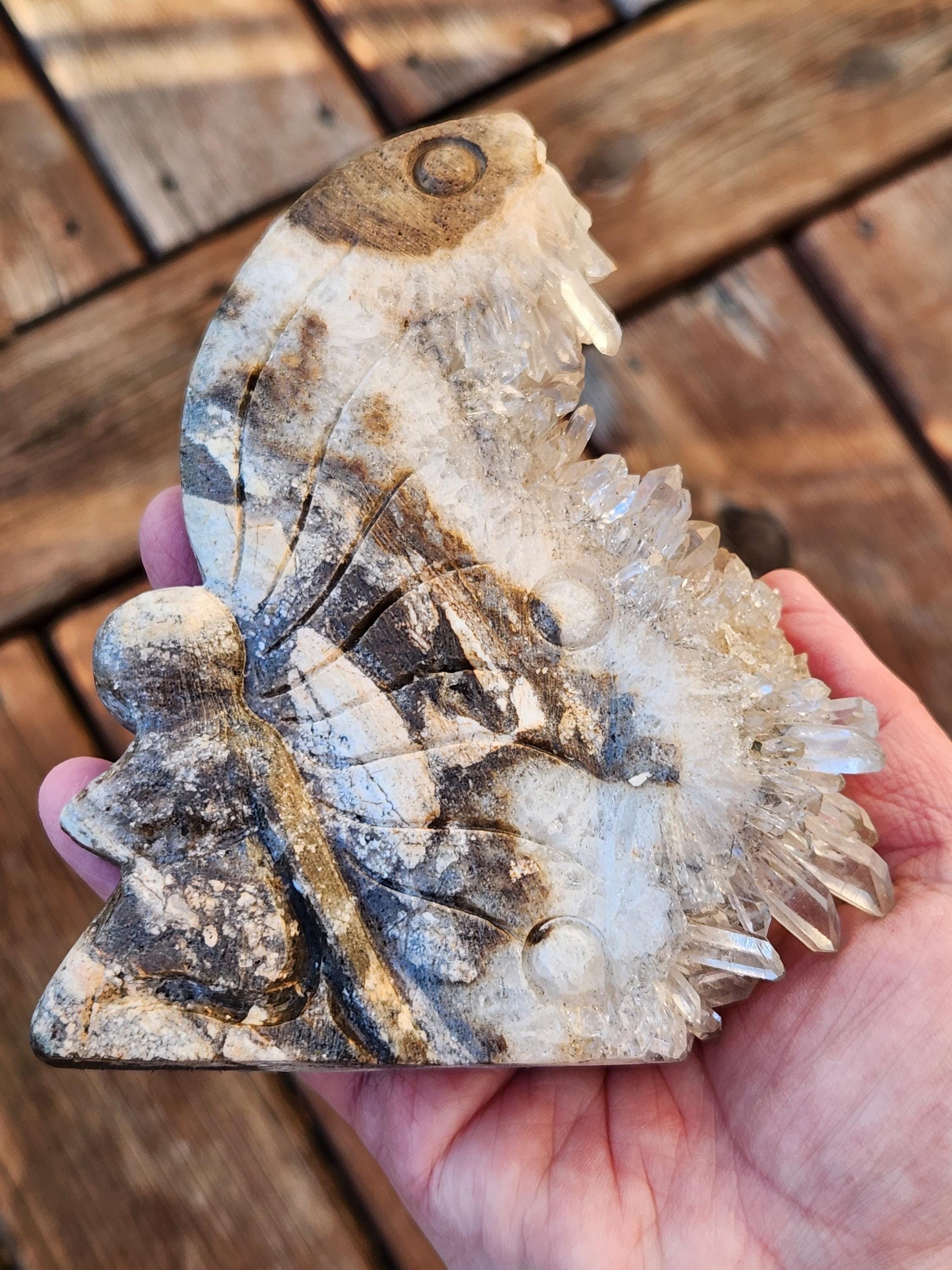 Super Unique Clear Quartz Points 0n Matrix Angel Or Fairy Carving Natural Stone Crystal