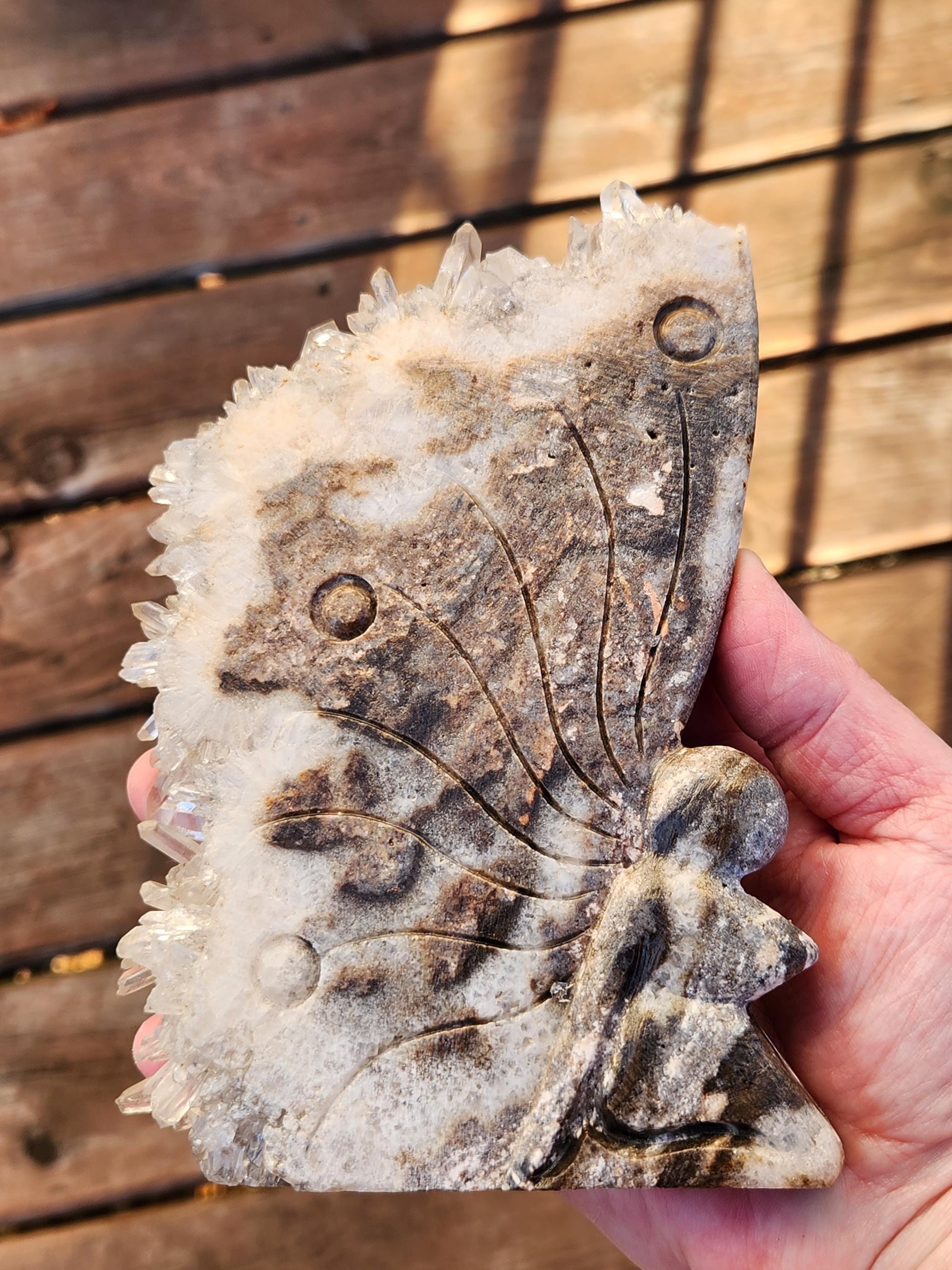 Super Unique Clear Quartz Points 0n Matrix Angel Or Fairy Carving Natural Stone Crystal