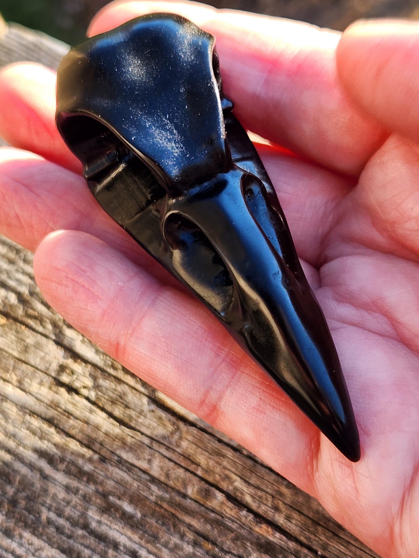 Carved Black Obsidian Small Raven Skull: Crystal Carving, One