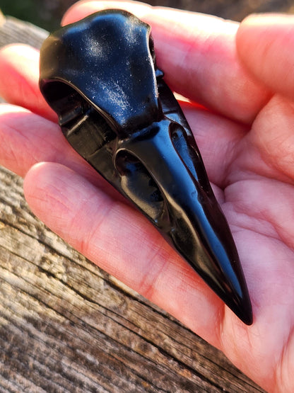 Carved Black Obsidian Small Raven Skull: Crystal Carving, One
