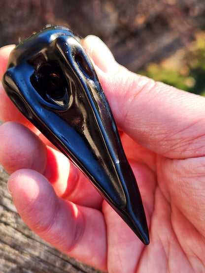Carved Black Obsidian Small Raven Skull: Crystal Carving, One