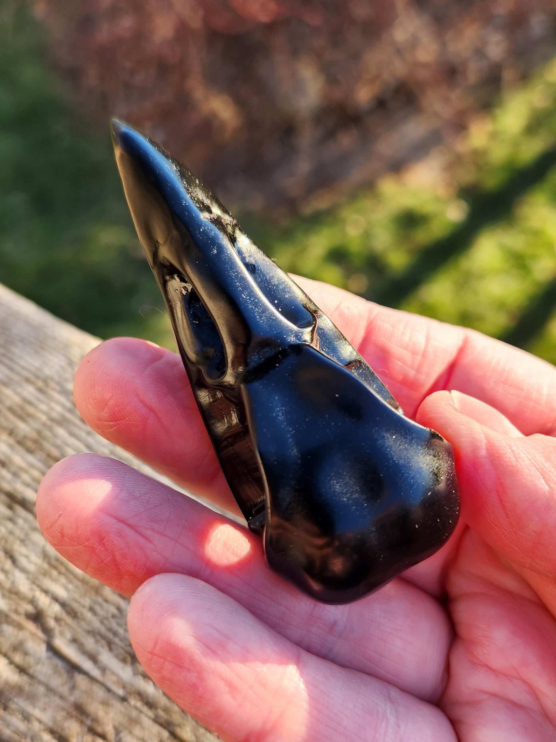 Carved Black Obsidian Small Raven Skull: Crystal Carving, One