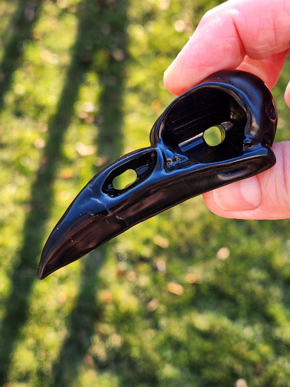 Carved Black Obsidian Small Raven Skull: Crystal Carving, One