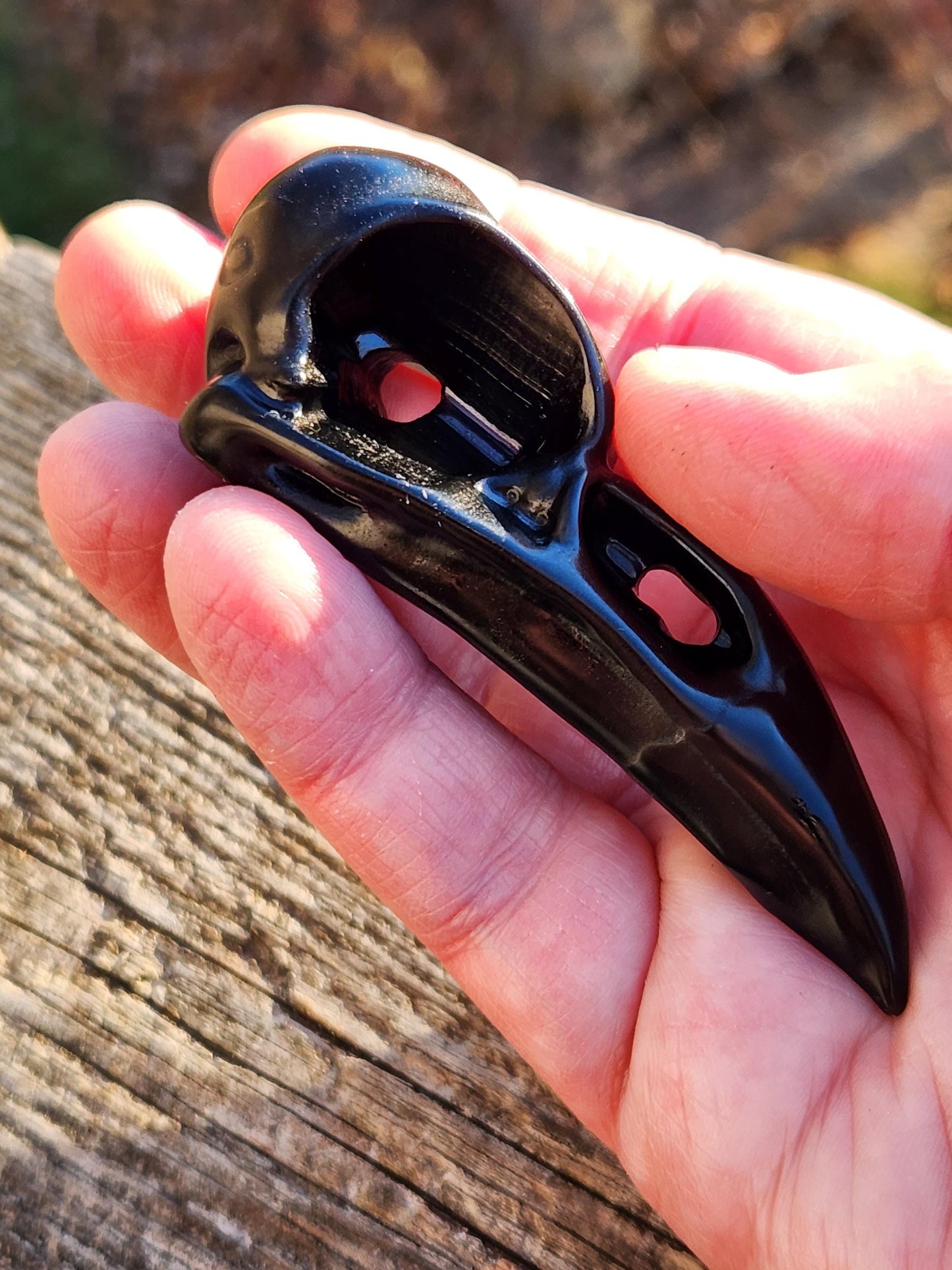 Carved Black Obsidian Small Raven Skull: Crystal Carving, One