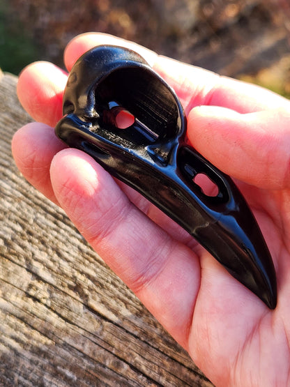 Carved Black Obsidian Small Raven Skull: Crystal Carving, One