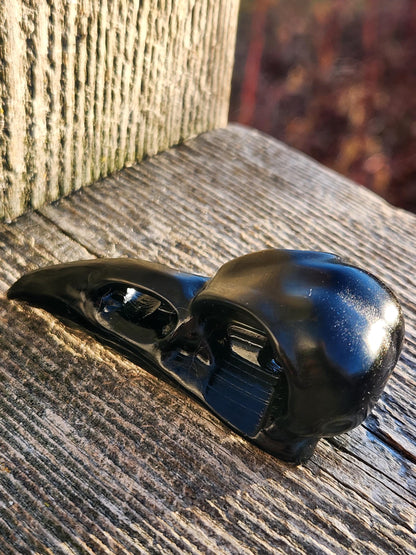 Carved Black Obsidian Small Raven Skull: Crystal Carving, One