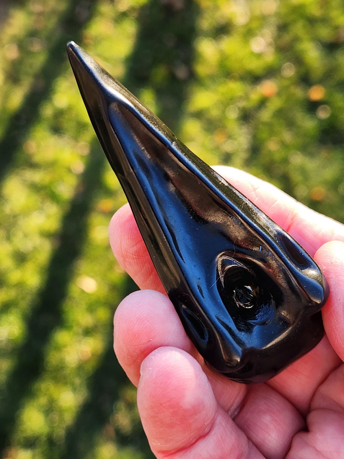 Carved Black Obsidian Small Raven Skull: Crystal Carving, One