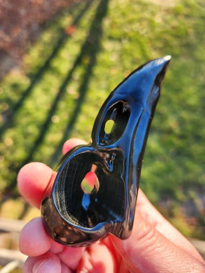 Carved Black Obsidian Medium Raven Skull: Crystal Carving, One