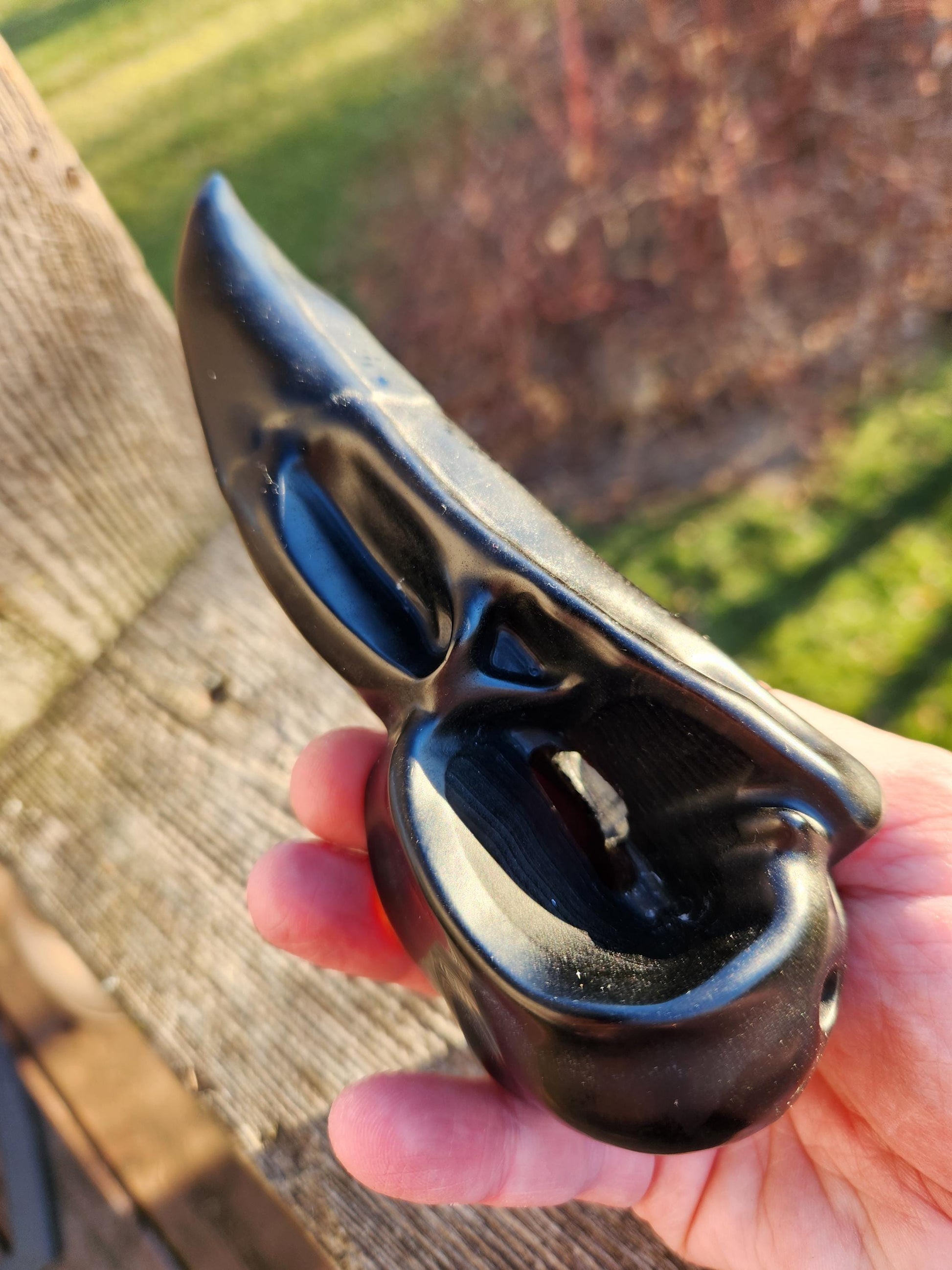 Carved Black Obsidian Large Raven Skull: Crystal Carving, One