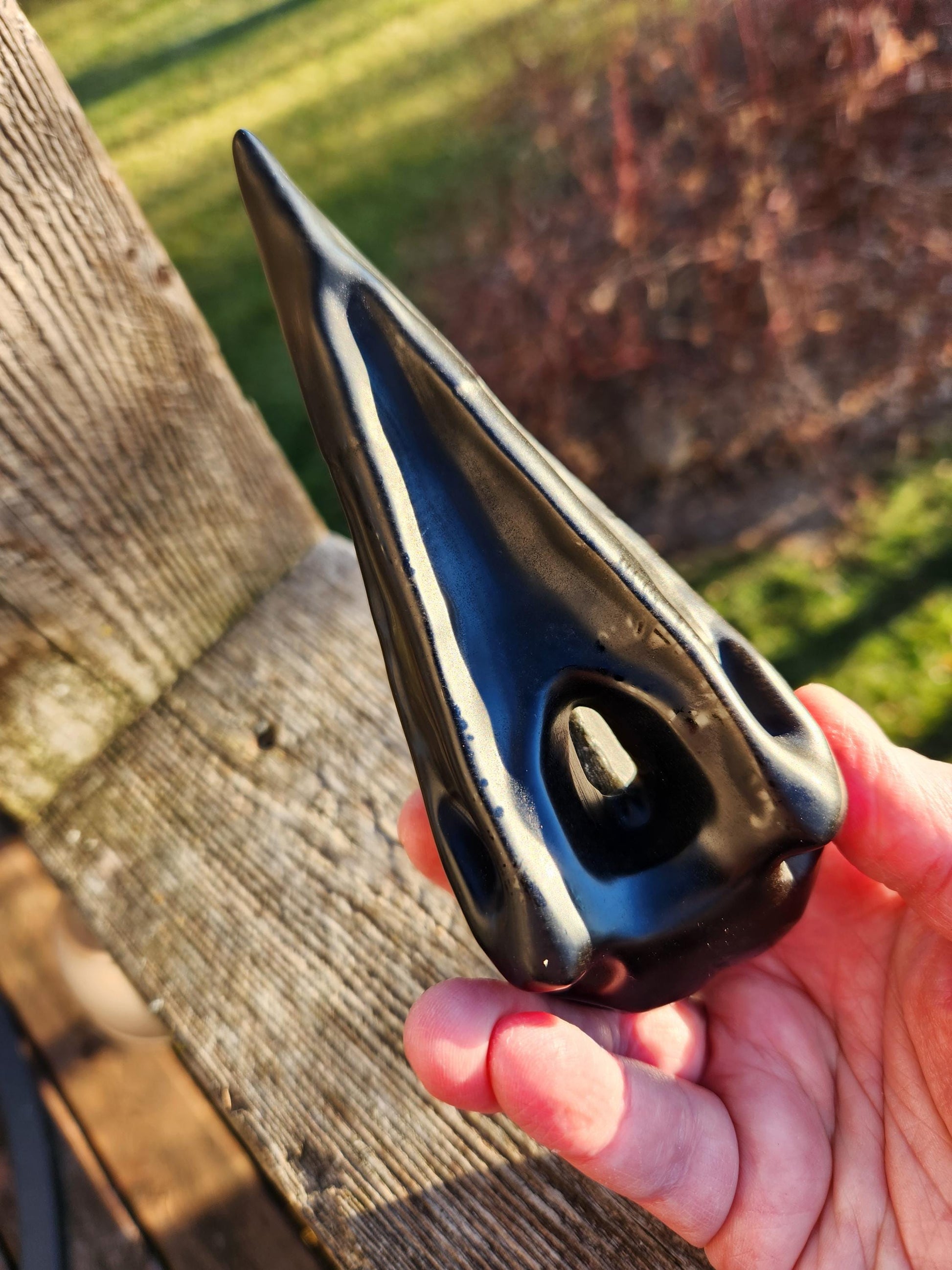 Carved Black Obsidian Large Raven Skull: Crystal Carving, One