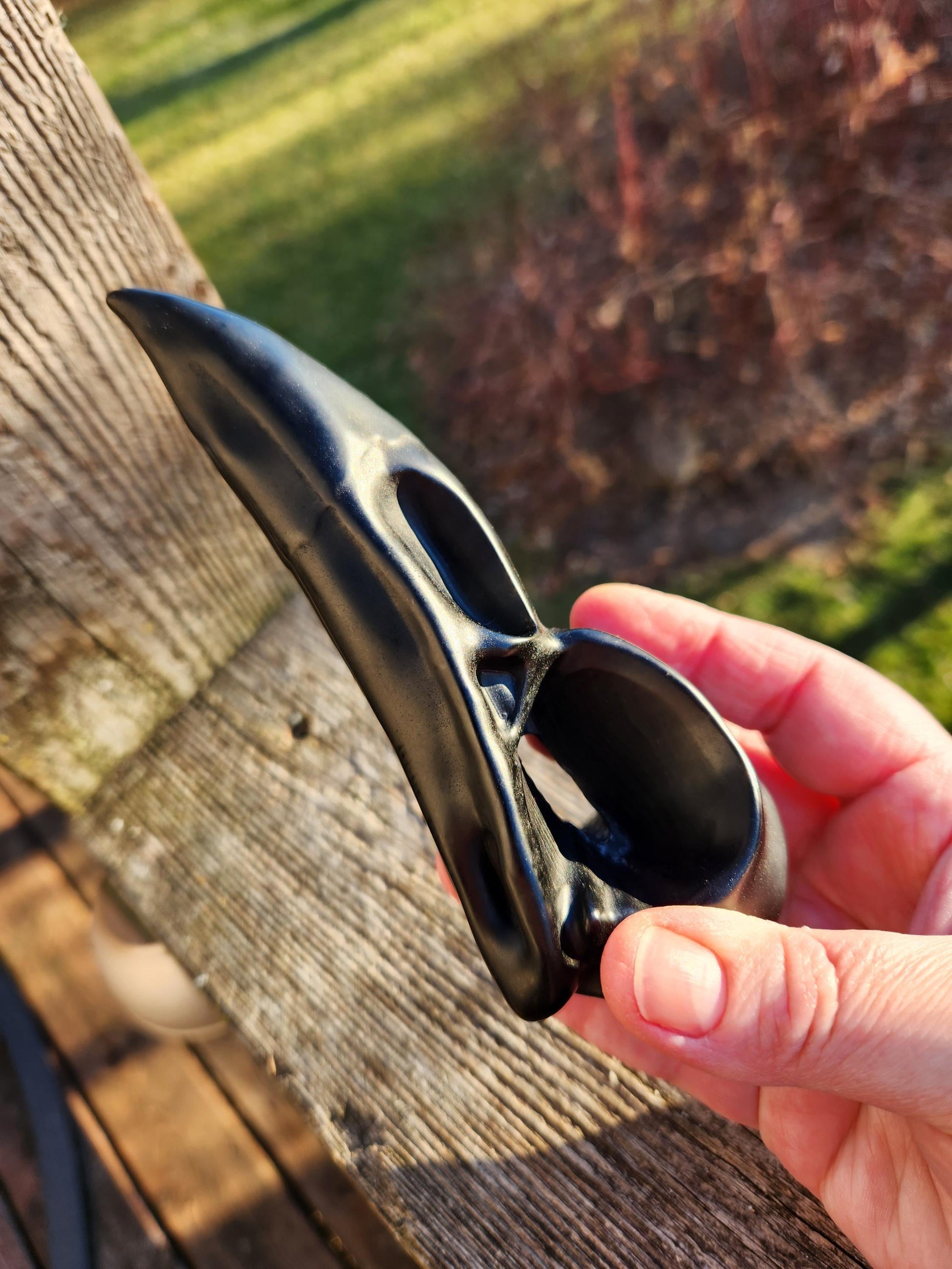 Carved Black Obsidian Large Raven Skull: Crystal Carving, One
