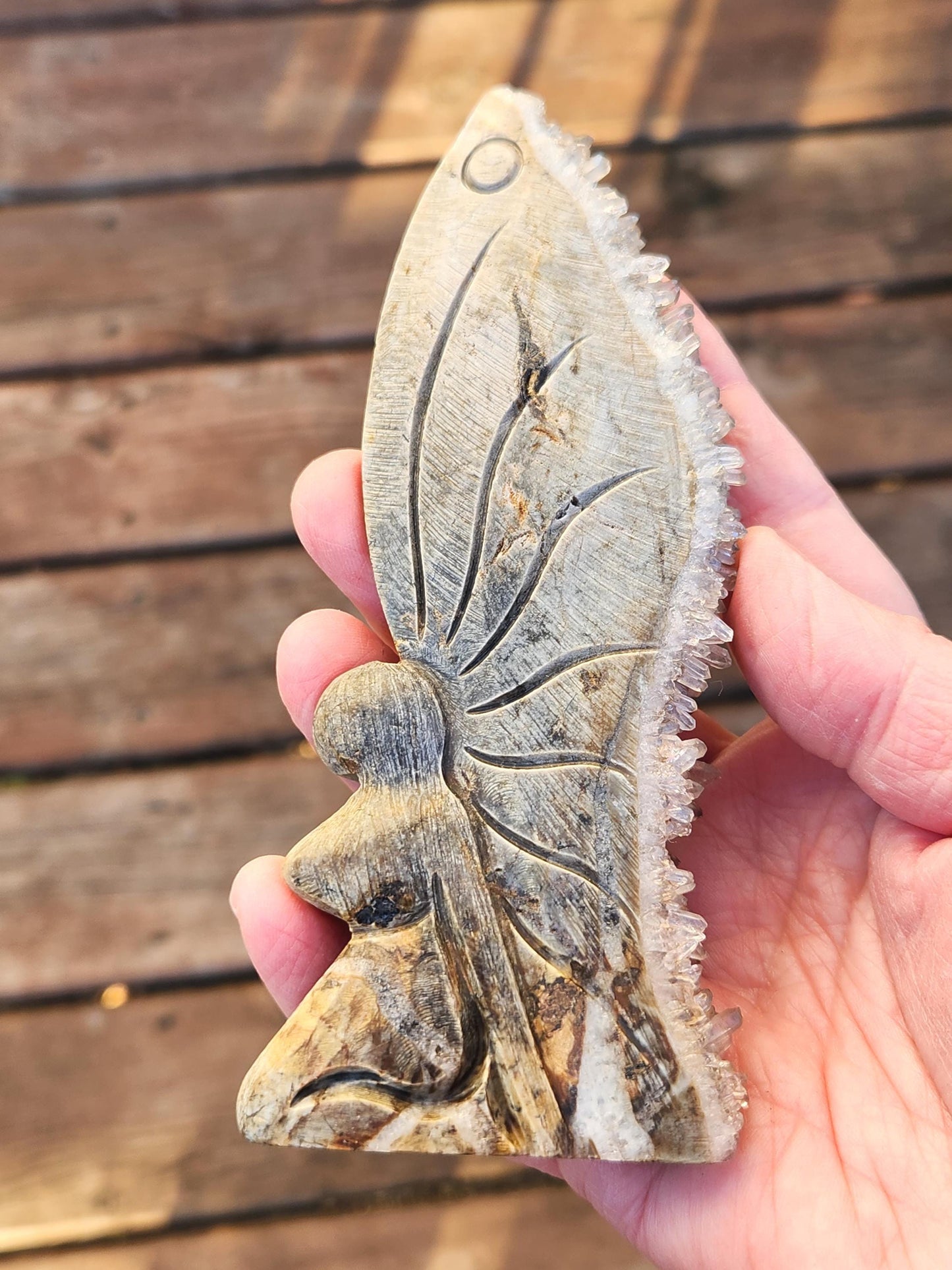 Super Unique Clear Quartz Points 0n Matrix Angel Or Fairy Carving Natural Stone Crystal