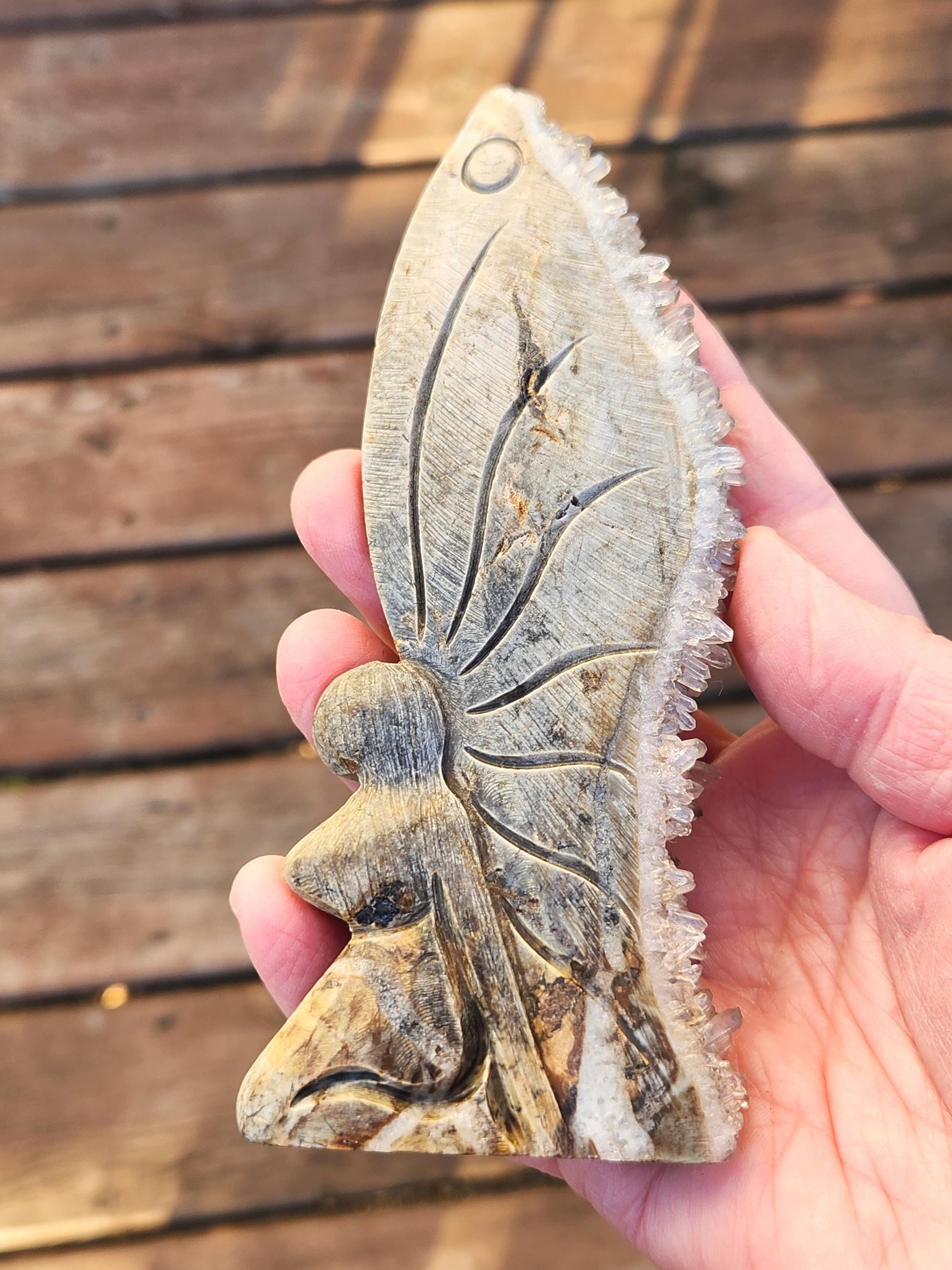 Super Unique Clear Quartz Points 0n Matrix Angel Or Fairy Carving Natural Stone Crystal