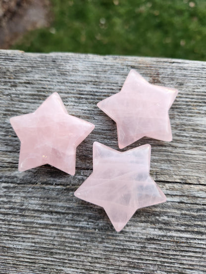 AAA Rose Quartz Crystal Small Star, High Polish Pocket Stone, One