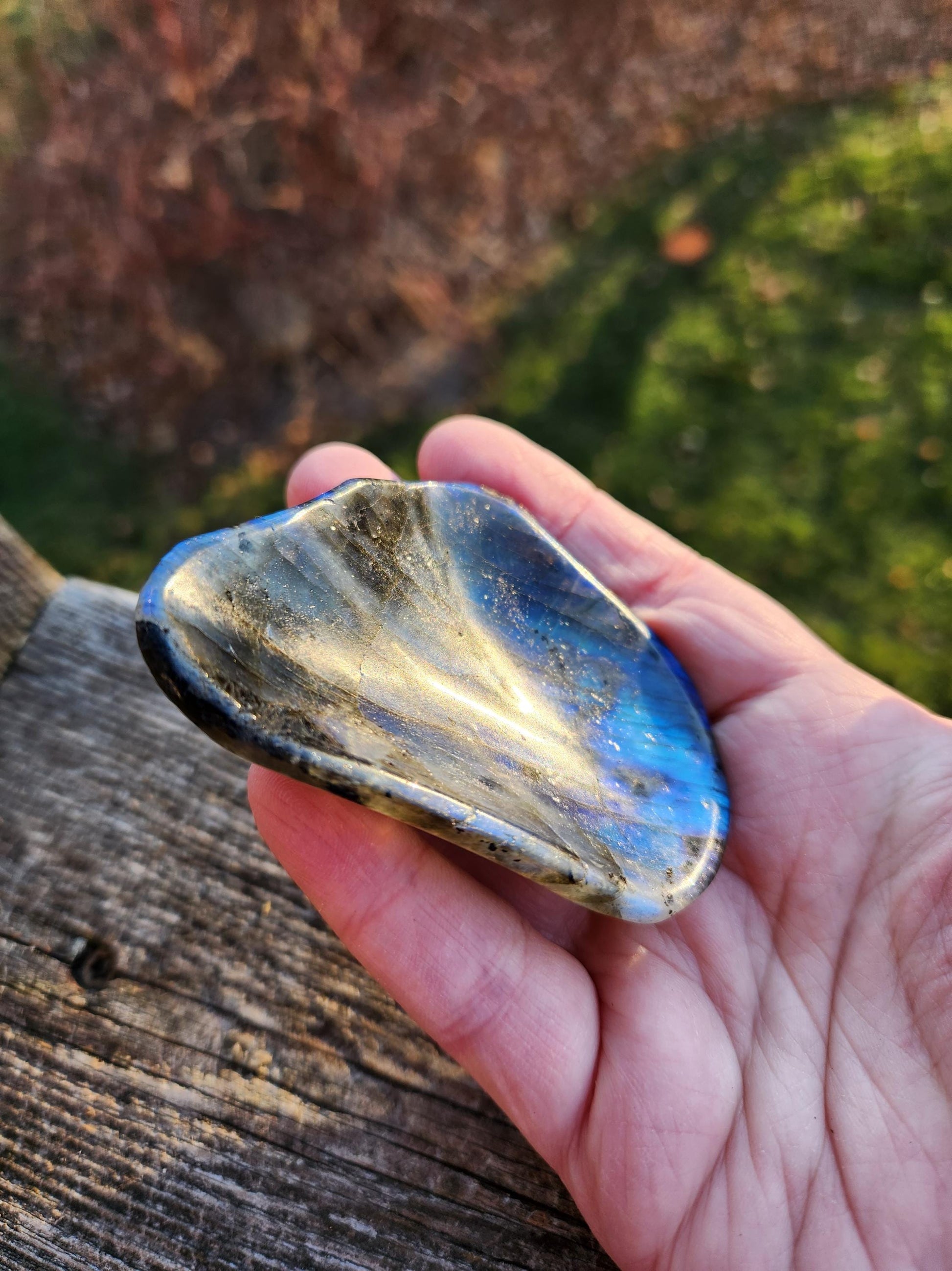 Labradorite Bowl or Dish Carving: Crystal with Blue Flash