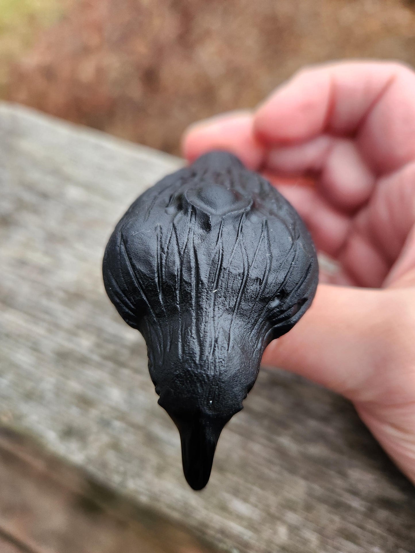 Carved Black Obsidian Crow Raven on Skull: Natural Crystal Raven Figurine