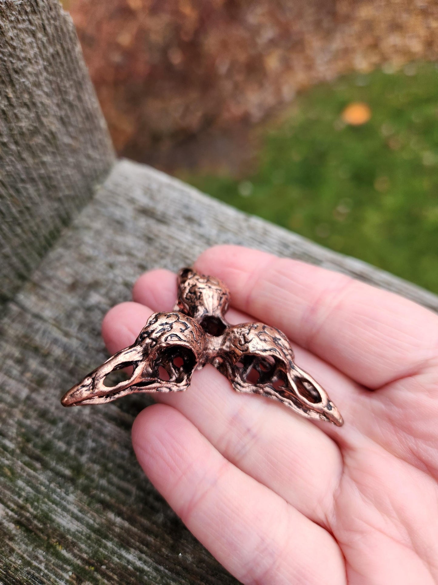 3 Raven Skull Shiny Copper Crystal Sphere Holder