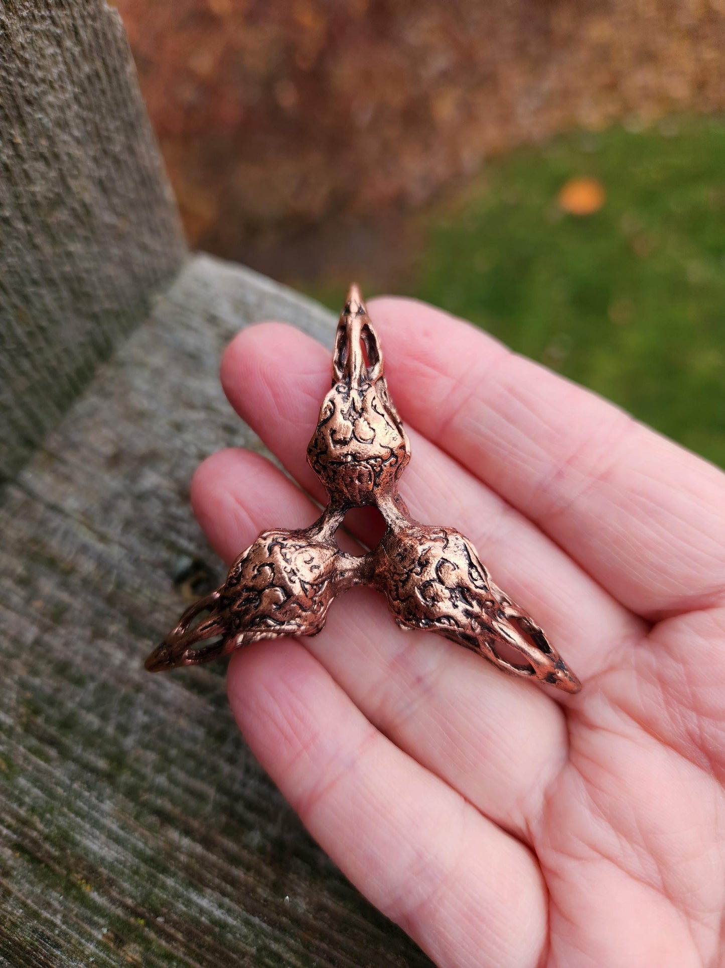 3 Raven Skull Shiny Copper Crystal Sphere Holder