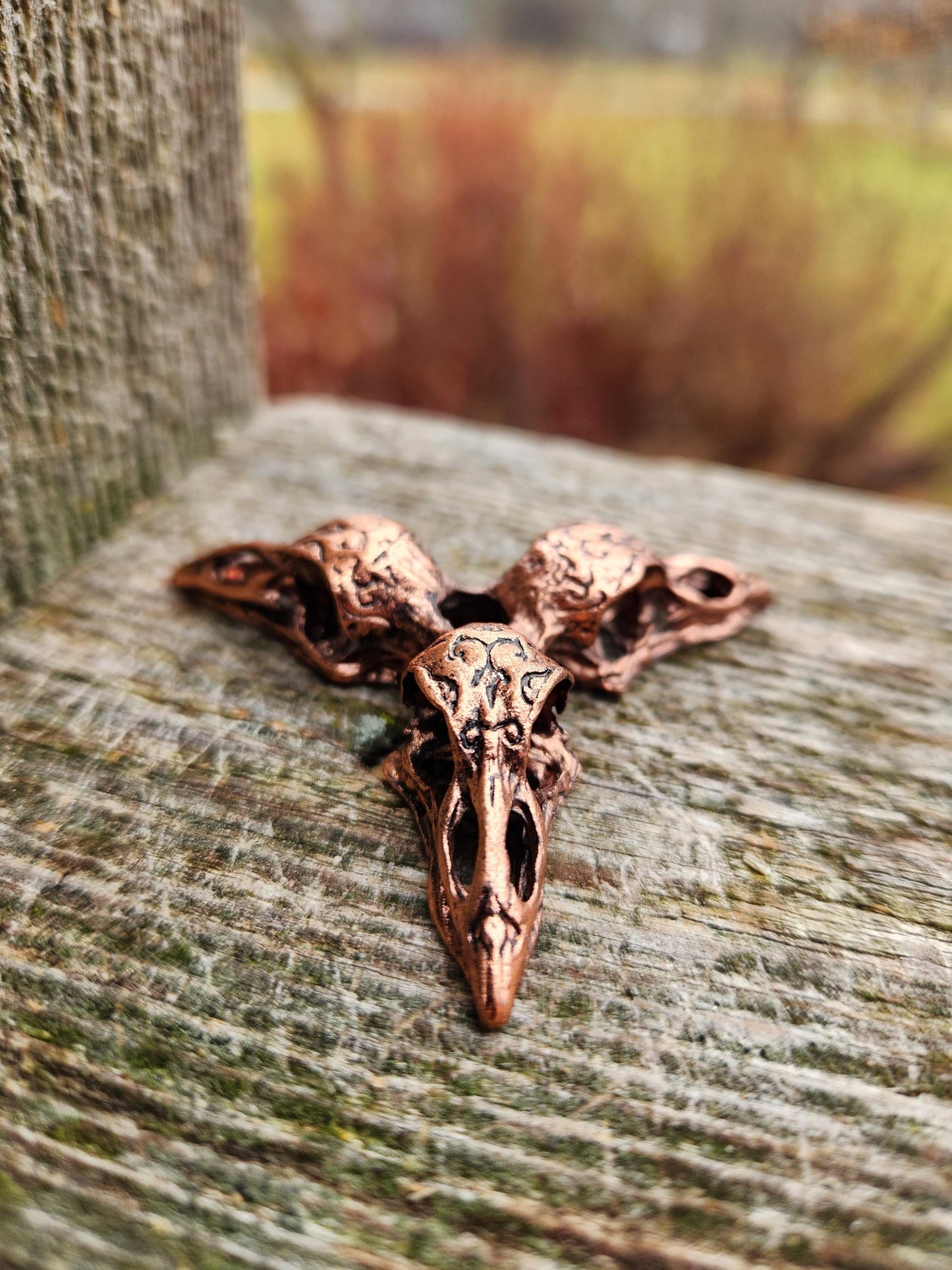 3 Raven Skull Shiny Copper Crystal Sphere Holder