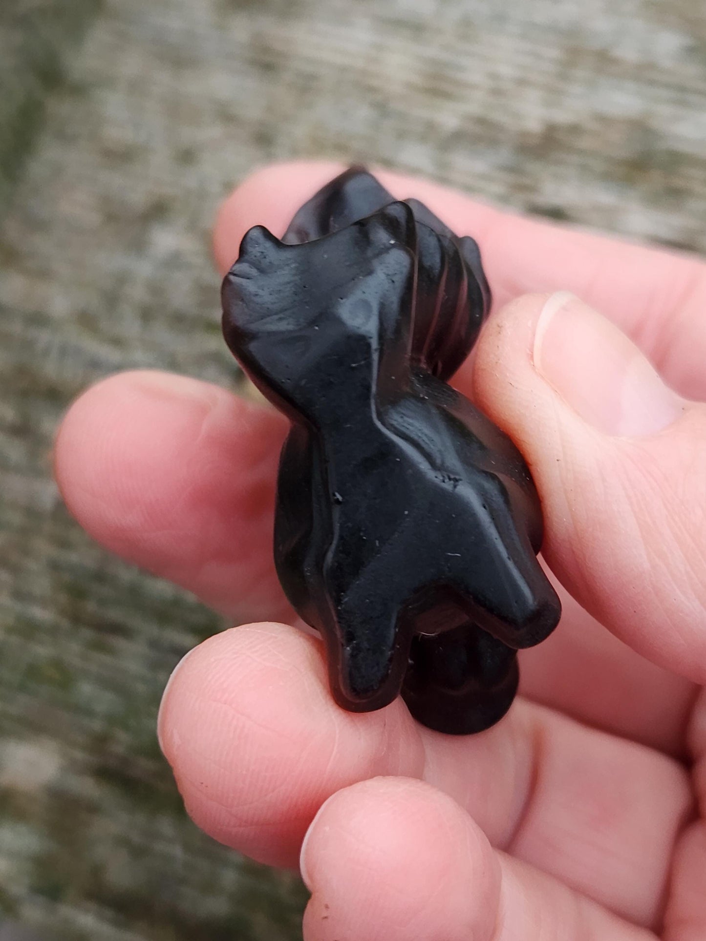 Silver Sheen Obsidian Carved Squirrel: Natural Crystal Figurine, 1 Squirrel