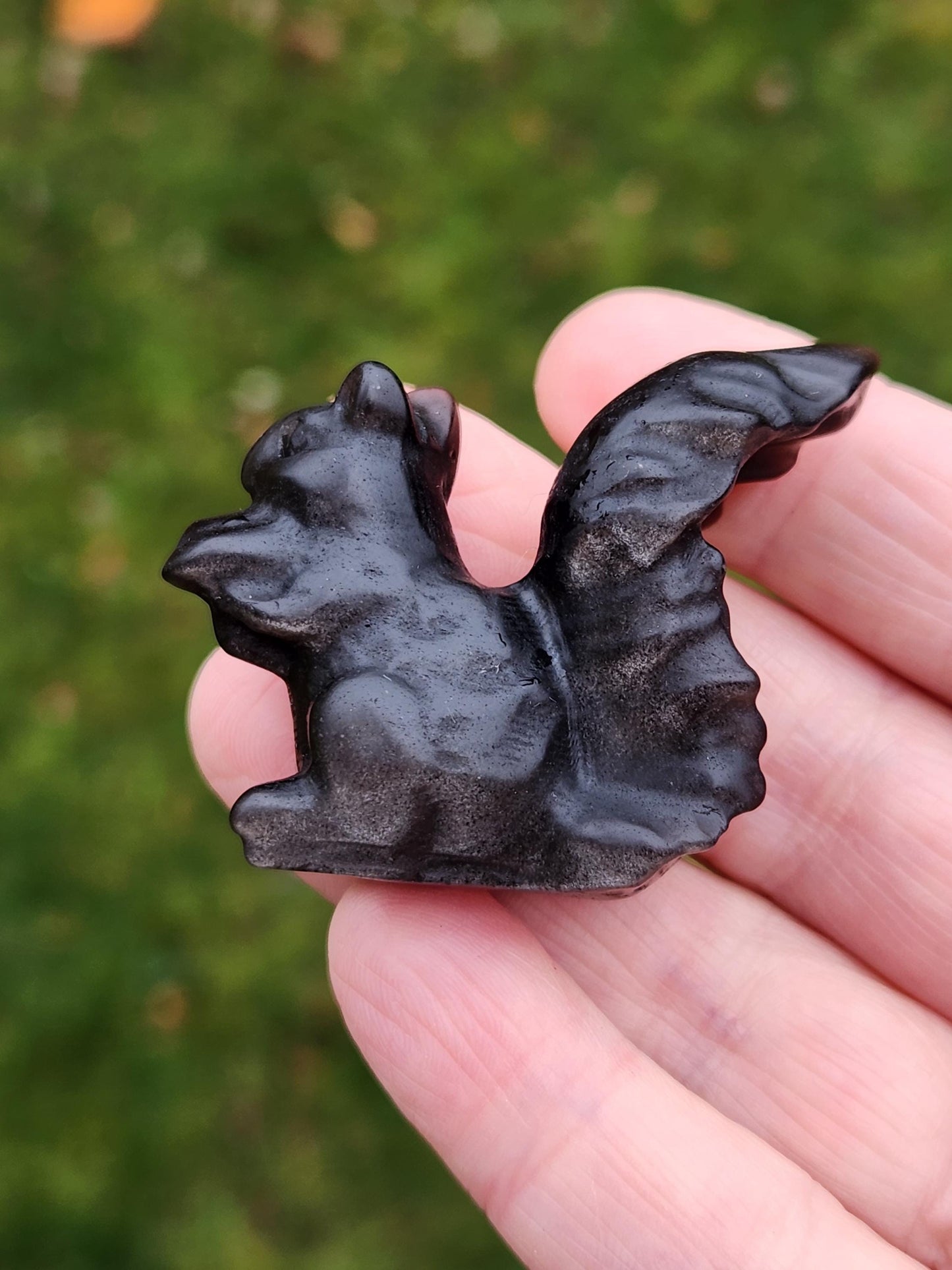 Silver Sheen Obsidian Carved Squirrel: Natural Crystal Figurine, 1 Squirrel