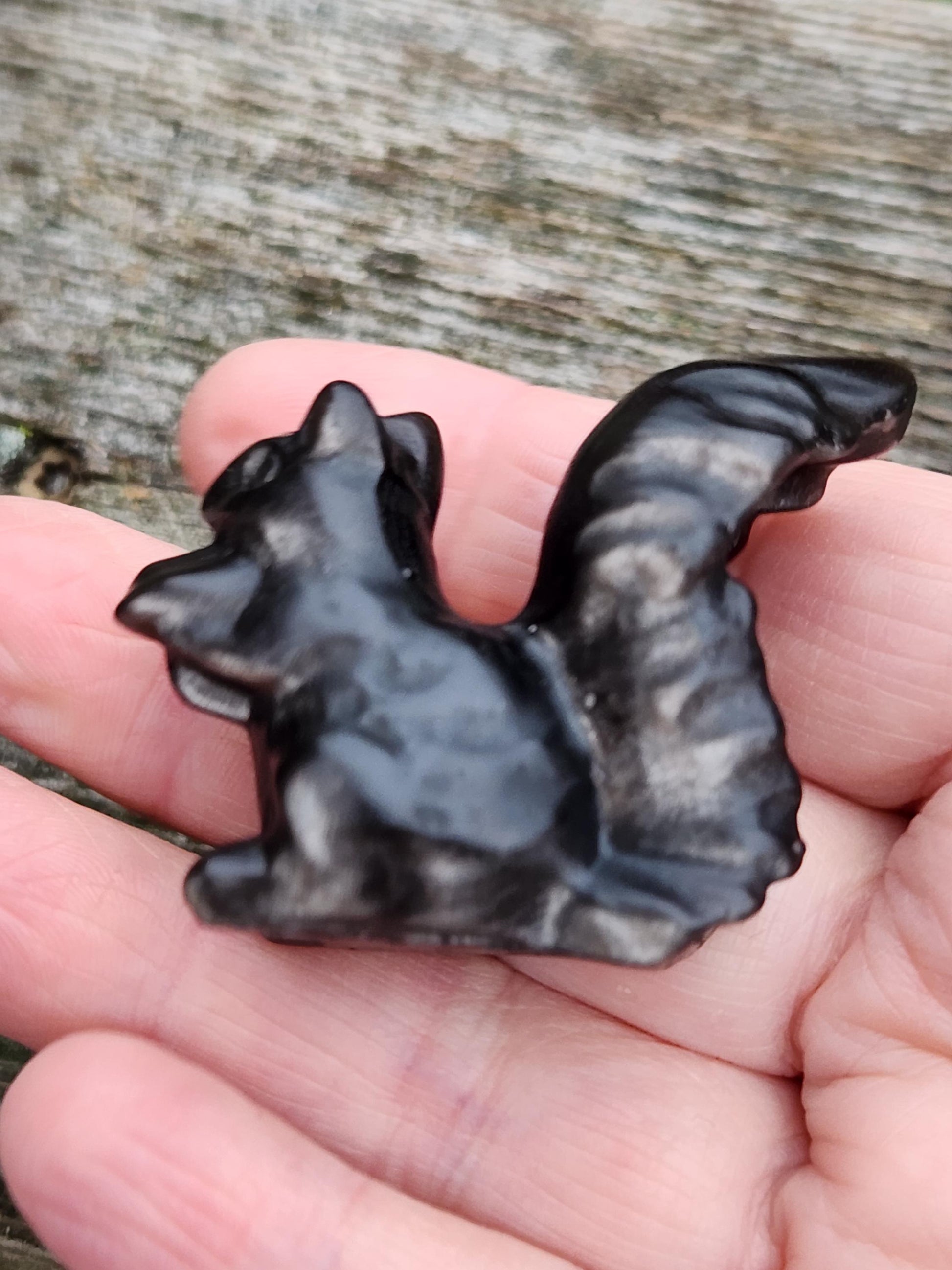 Silver Sheen Obsidian Carved Squirrel: Natural Crystal Figurine, 1 Squirrel