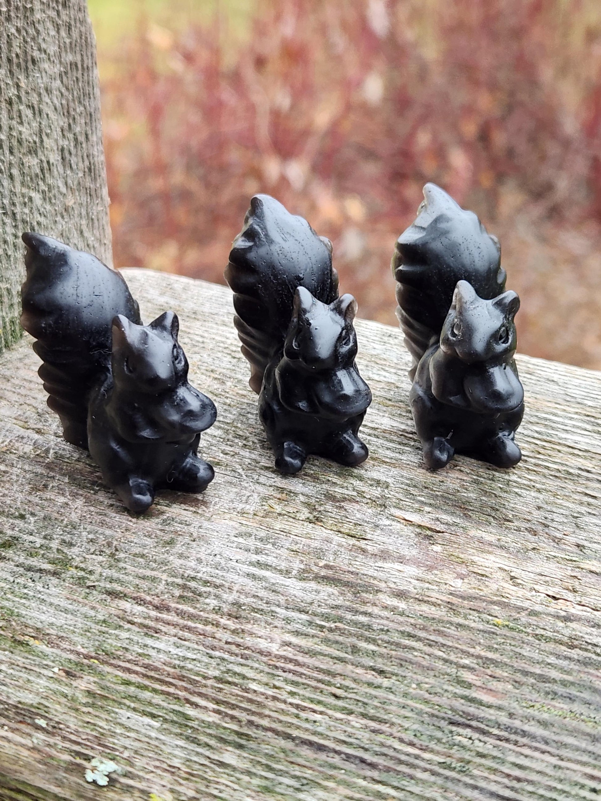 Silver Sheen Obsidian Carved Squirrel: Natural Crystal Figurine, 1 Squirrel