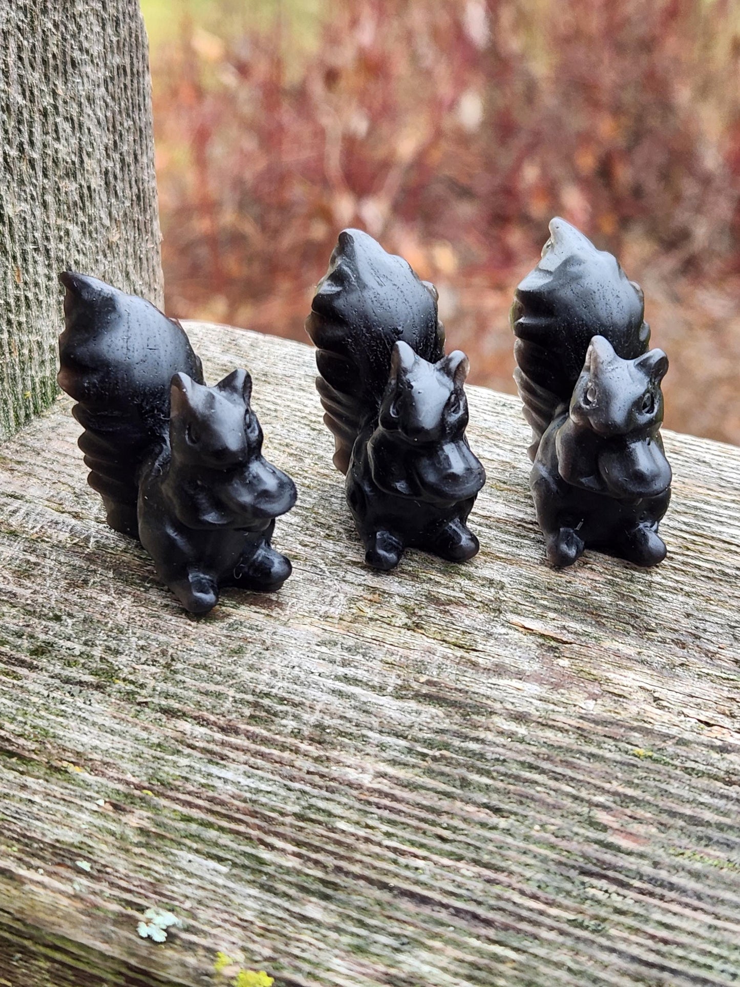 Silver Sheen Obsidian Carved Squirrel: Natural Crystal Figurine, 1 Squirrel