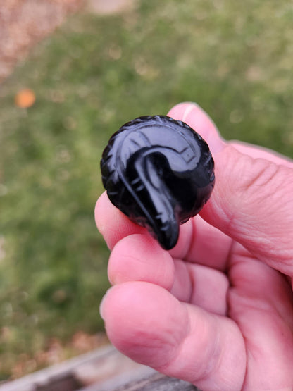 Carved Black Obsidian Cobra Snake: Crystal Carving, One