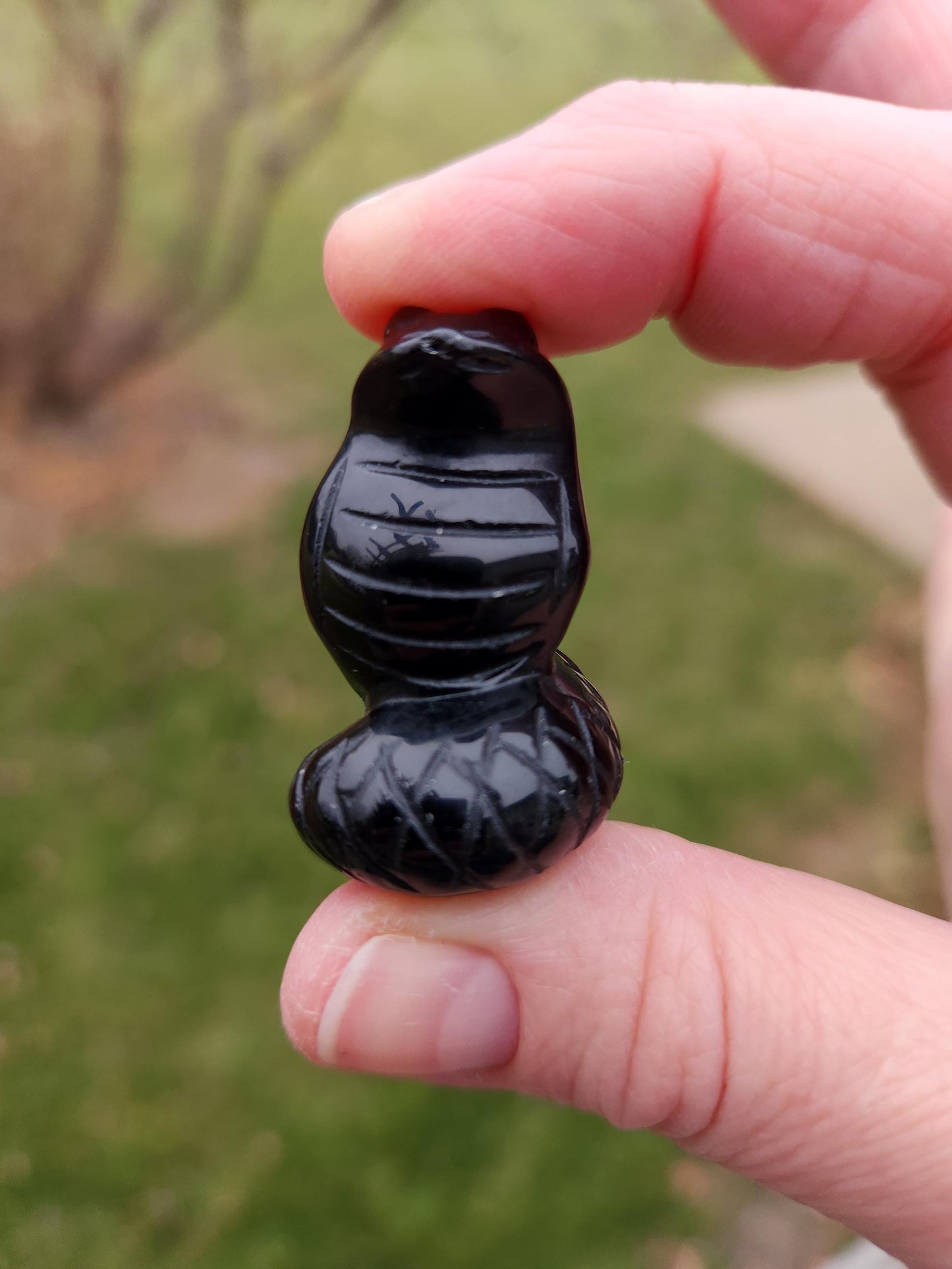 Carved Black Obsidian Cobra Snake: Crystal Carving, One