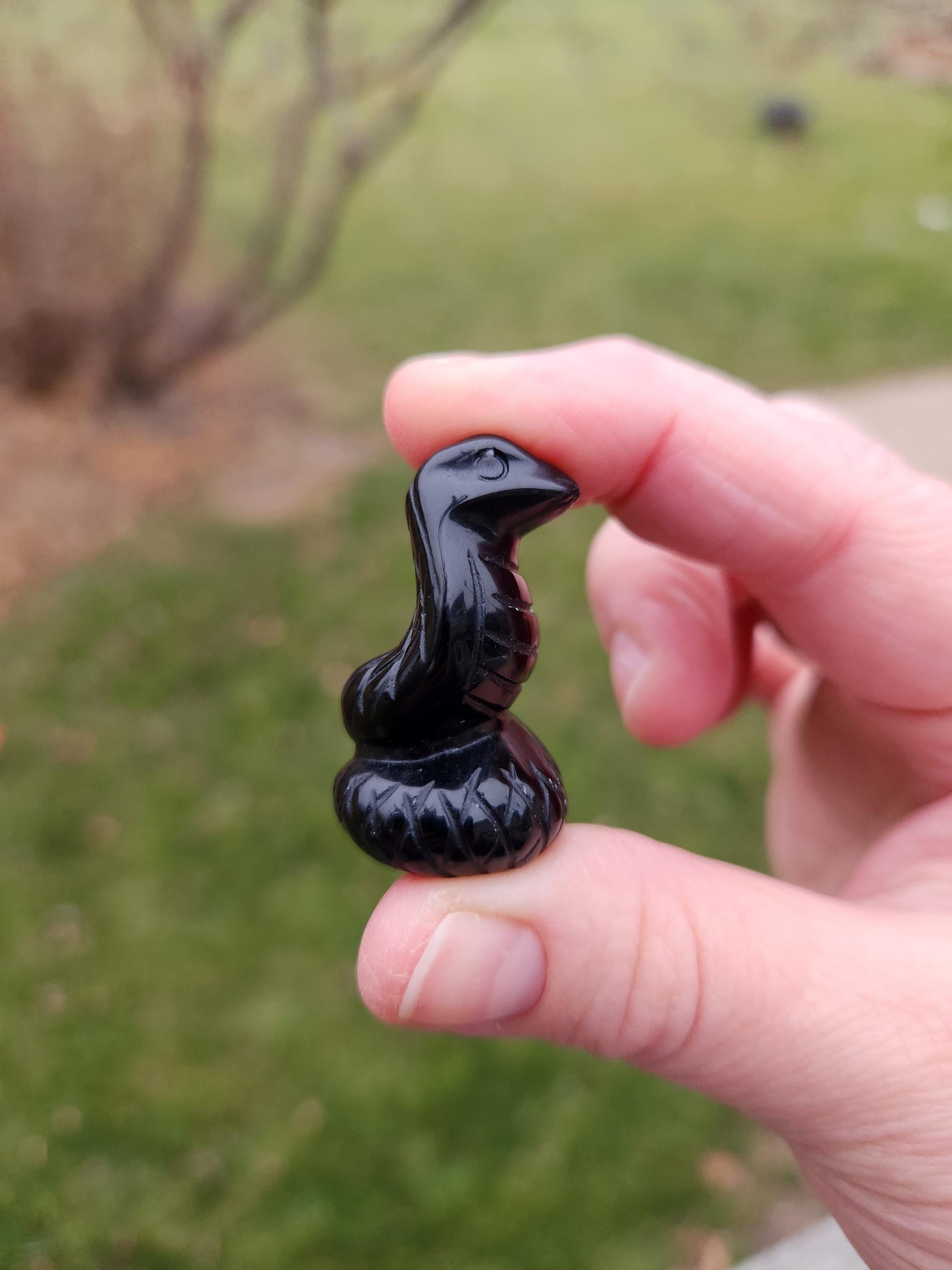 Carved Black Obsidian Cobra Snake: Crystal Carving, One