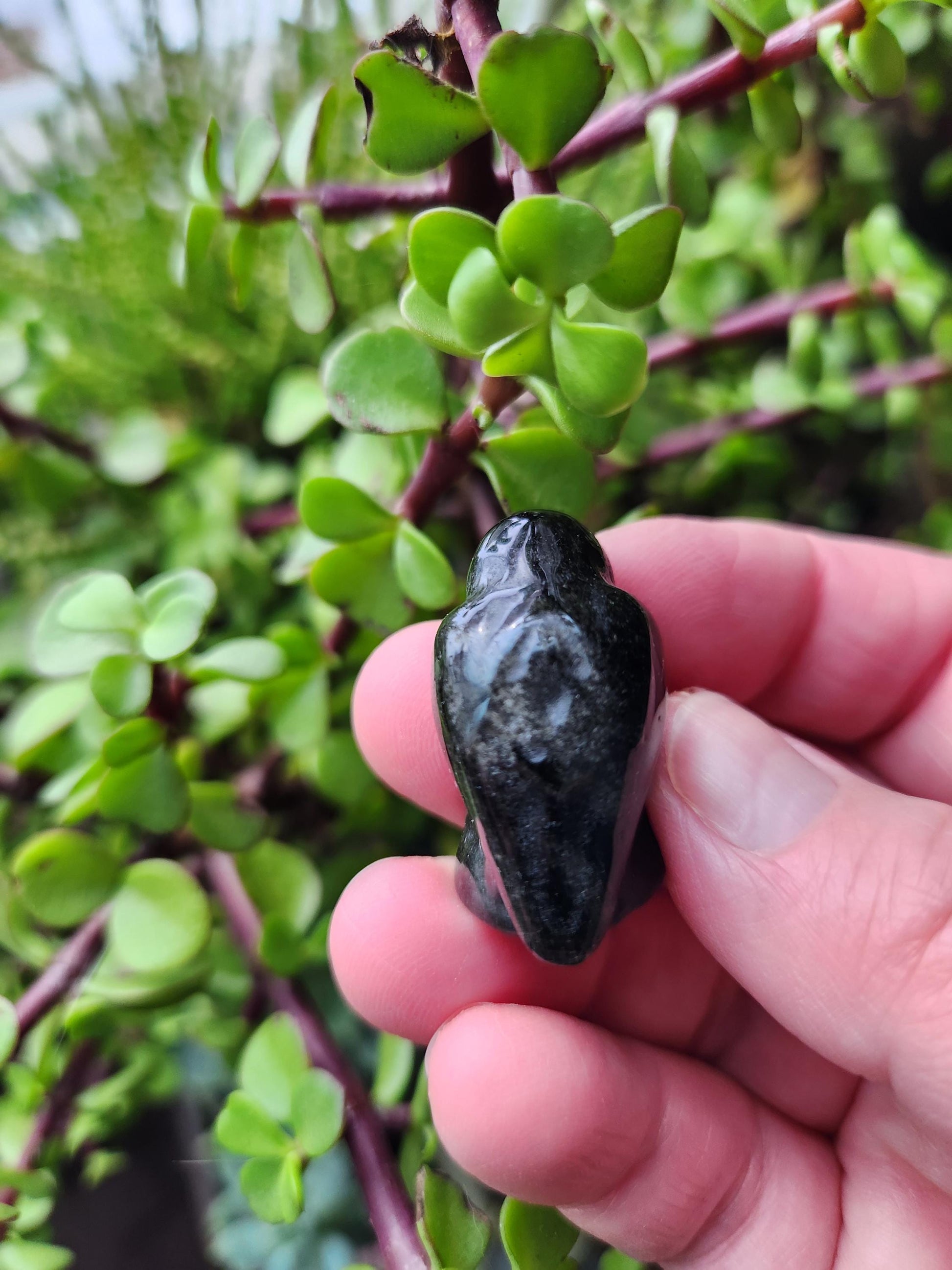 Carved Silver Sheen Obsidian Crow: Natural Crystal Raven Figurine, Small