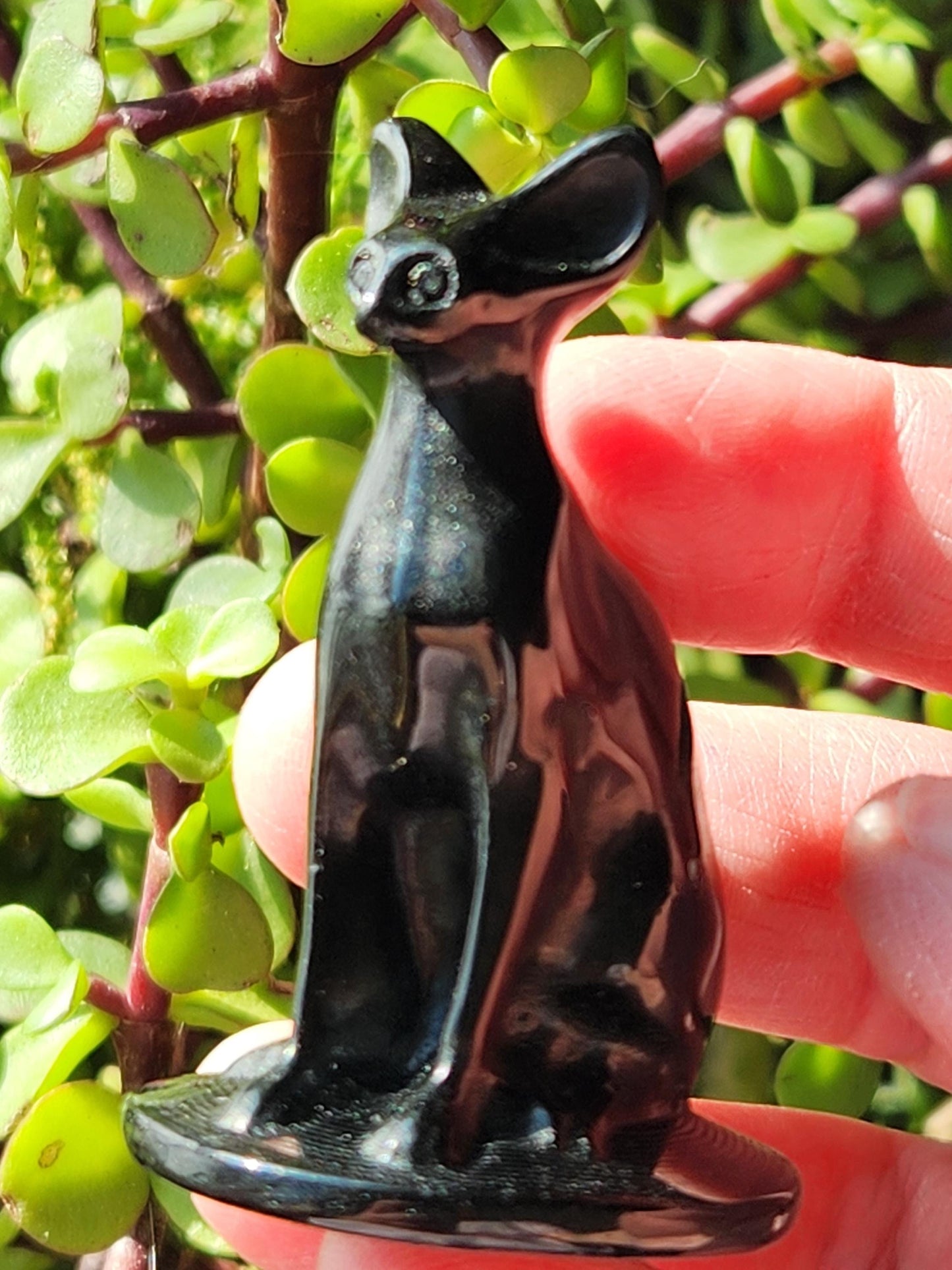 Black Obsidian Cat Figurine: Natural Stone Crystal, Sphynx