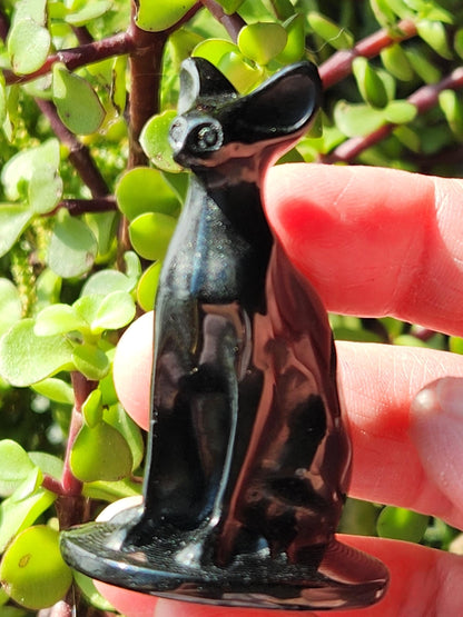 Black Obsidian Cat Figurine: Natural Stone Crystal, Sphynx