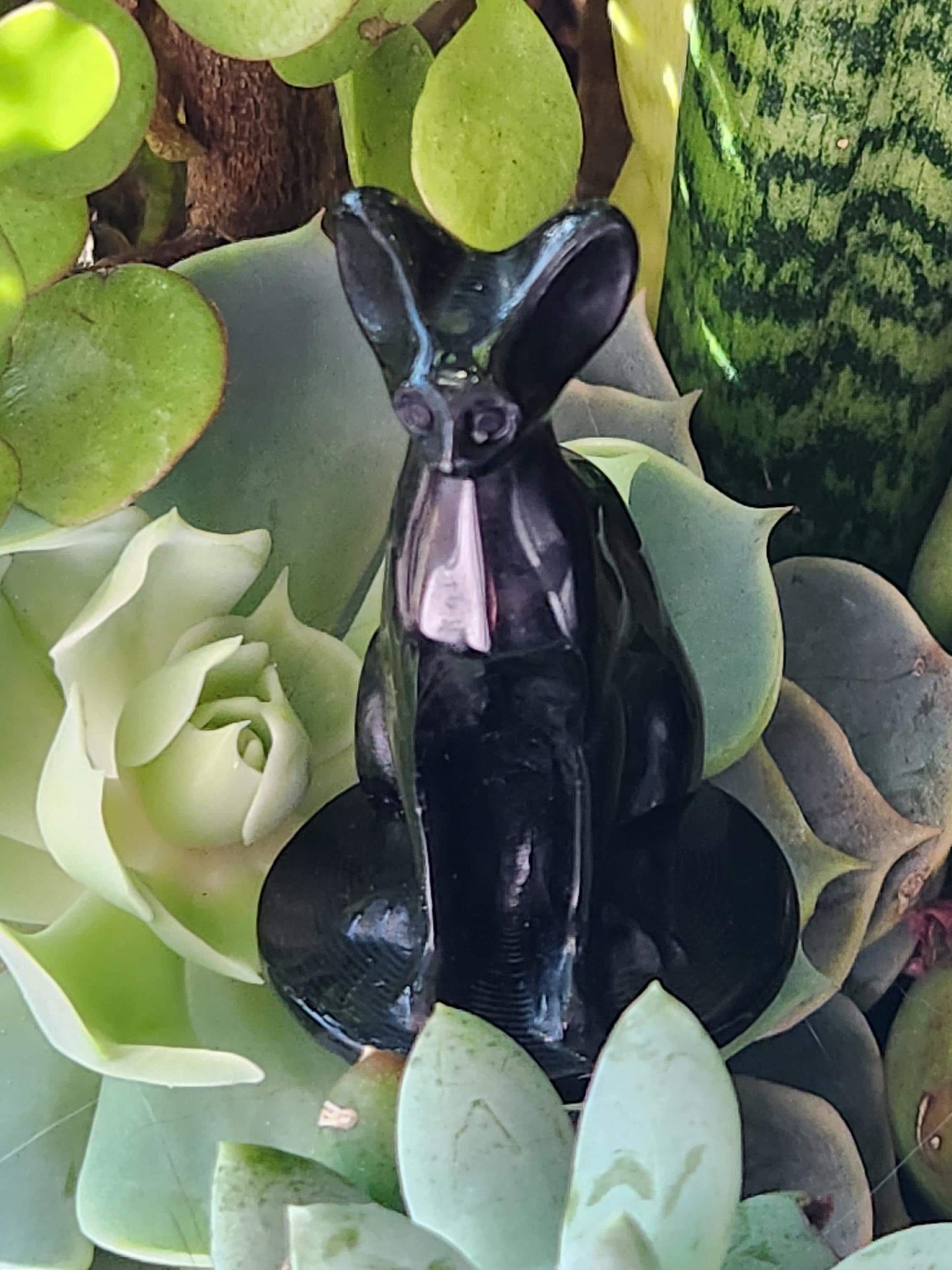 Black Obsidian Cat Figurine: Natural Stone Crystal, Sphynx