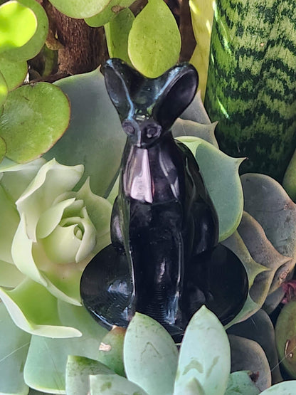 Black Obsidian Cat Figurine: Natural Stone Crystal, Sphynx