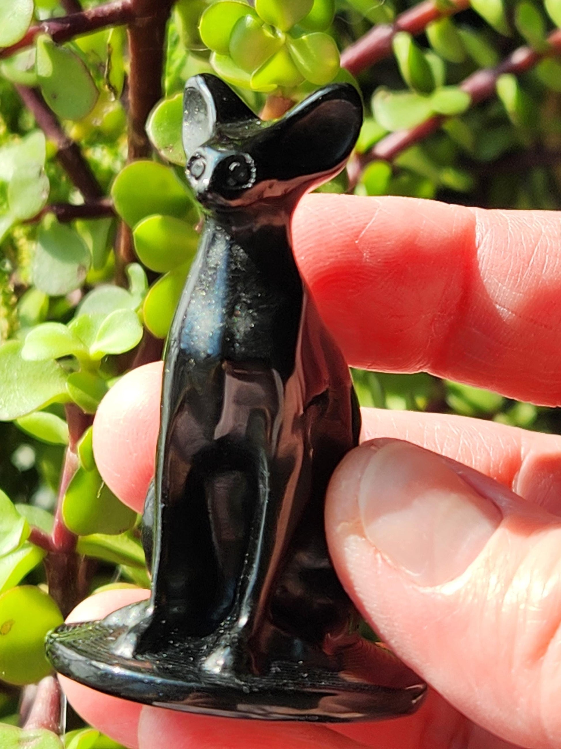 Black Obsidian Cat Figurine: Natural Stone Crystal, Sphynx