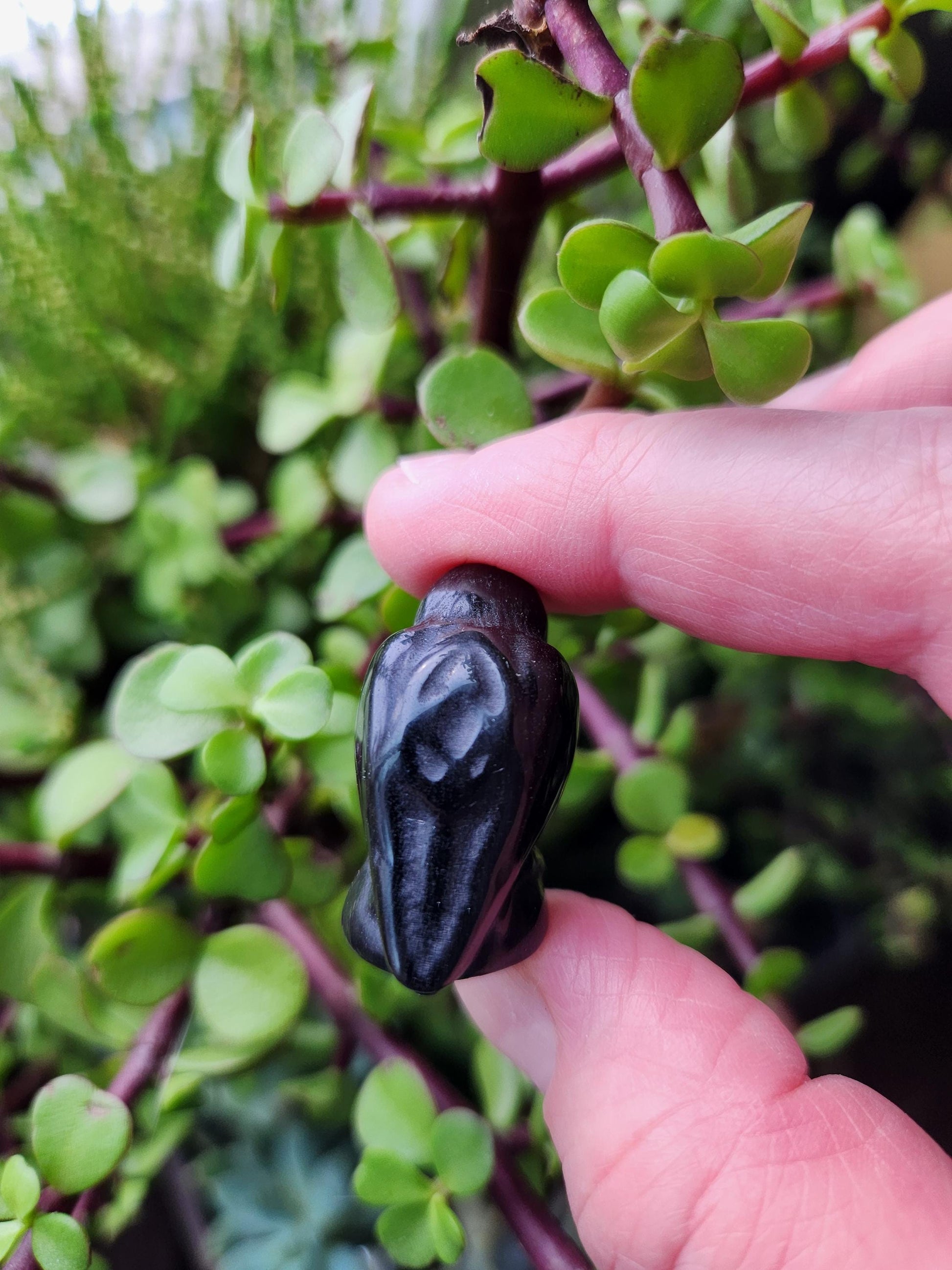 Carved Silver Sheen Obsidian Crow: Natural Crystal Raven Figurine, Small