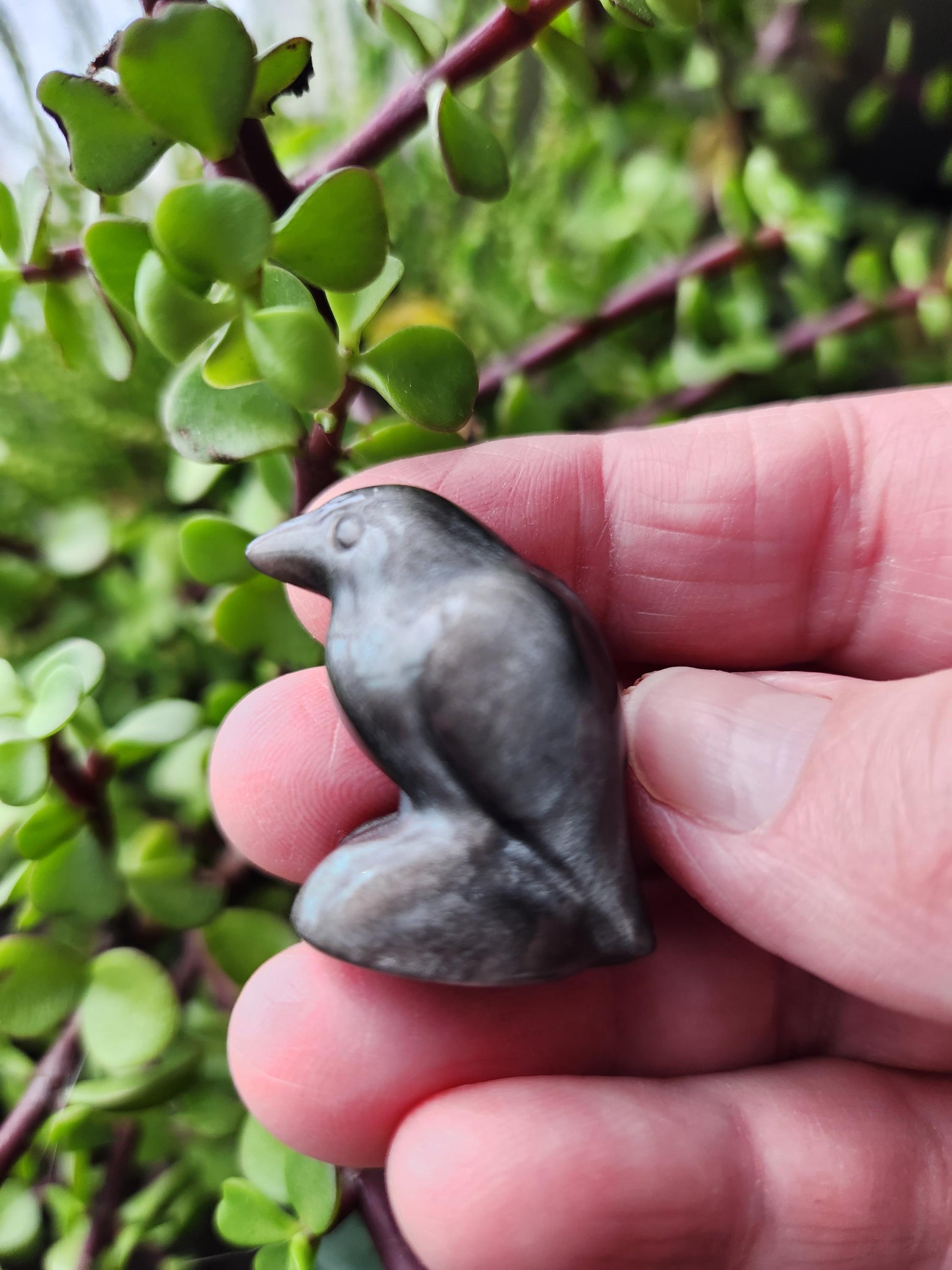 Carved Silver Sheen Obsidian Crow: Natural Crystal Raven Figurine, Small
