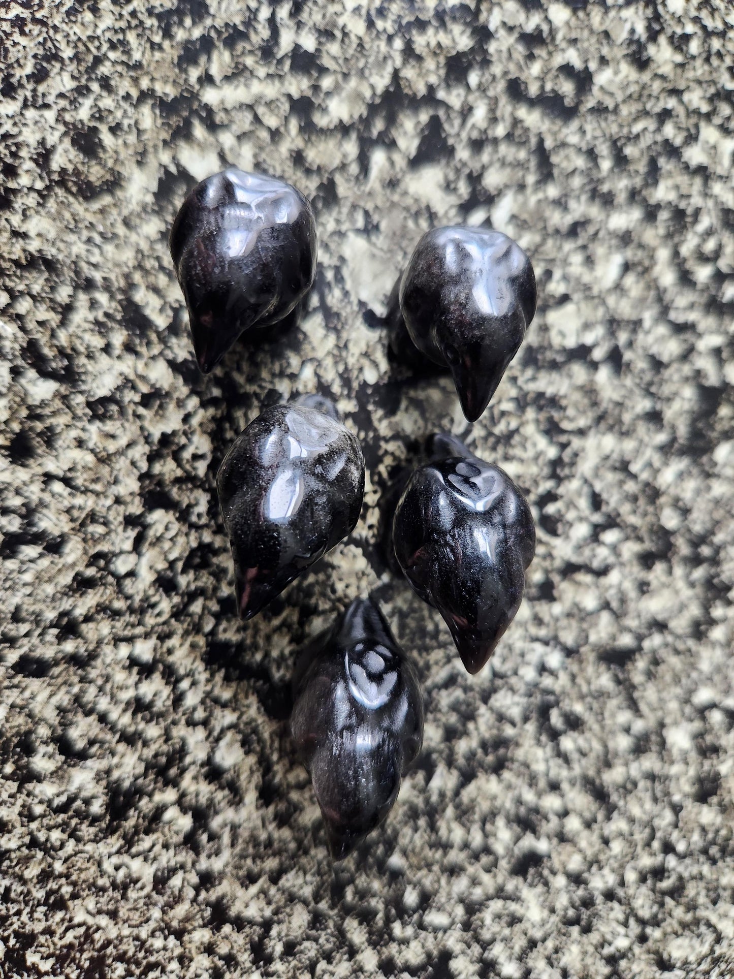 Carved Silver Sheen Obsidian Crow: Natural Crystal Raven Figurine, Small