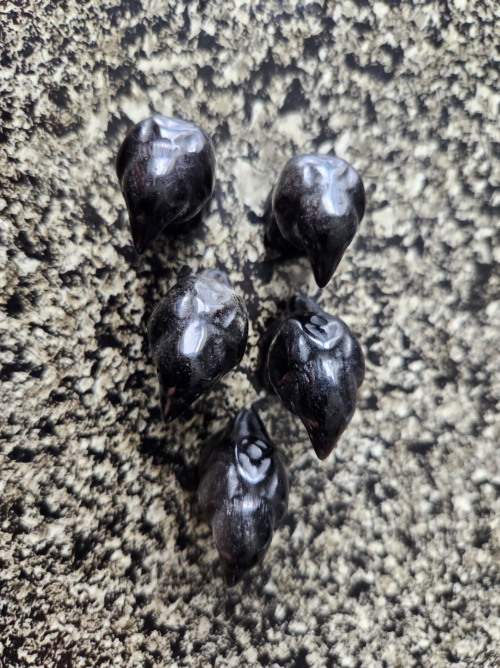 Carved Silver Sheen Obsidian Crow: Natural Crystal Raven Figurine, Small