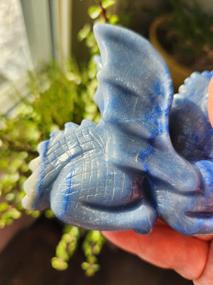 Blue Aventurine Crystal Dragon Carving - DnD, Decor