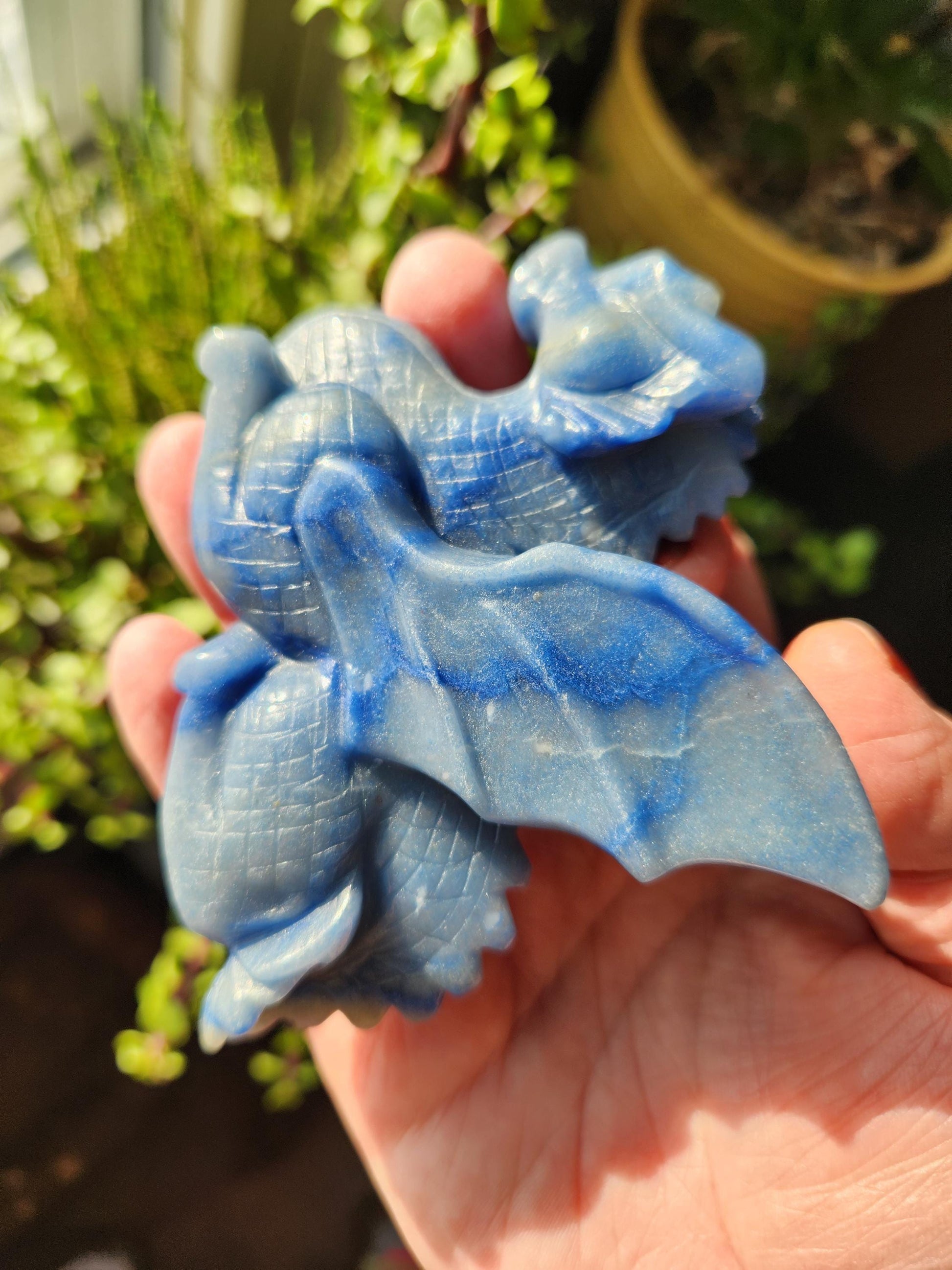 Blue Aventurine Crystal Dragon Carving - DnD, Decor